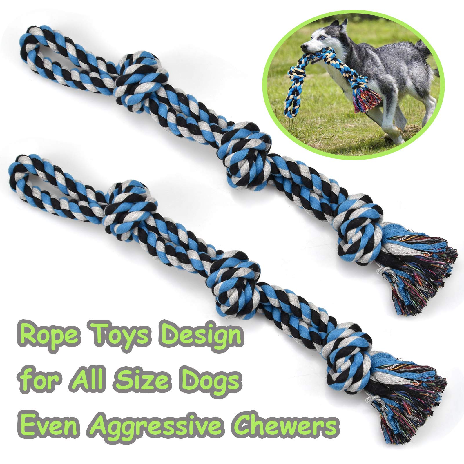 Durable Rope Dog Toys for Aggressive Chewers - Heavy Duty Chew Toys for Large, Medium & Small Breed Dogs - Puppy Teething & Dental Care - Stress Relief & Boredom Prevention - Perfect for Indoor Play, Outdoor Fetch & Training Sessions