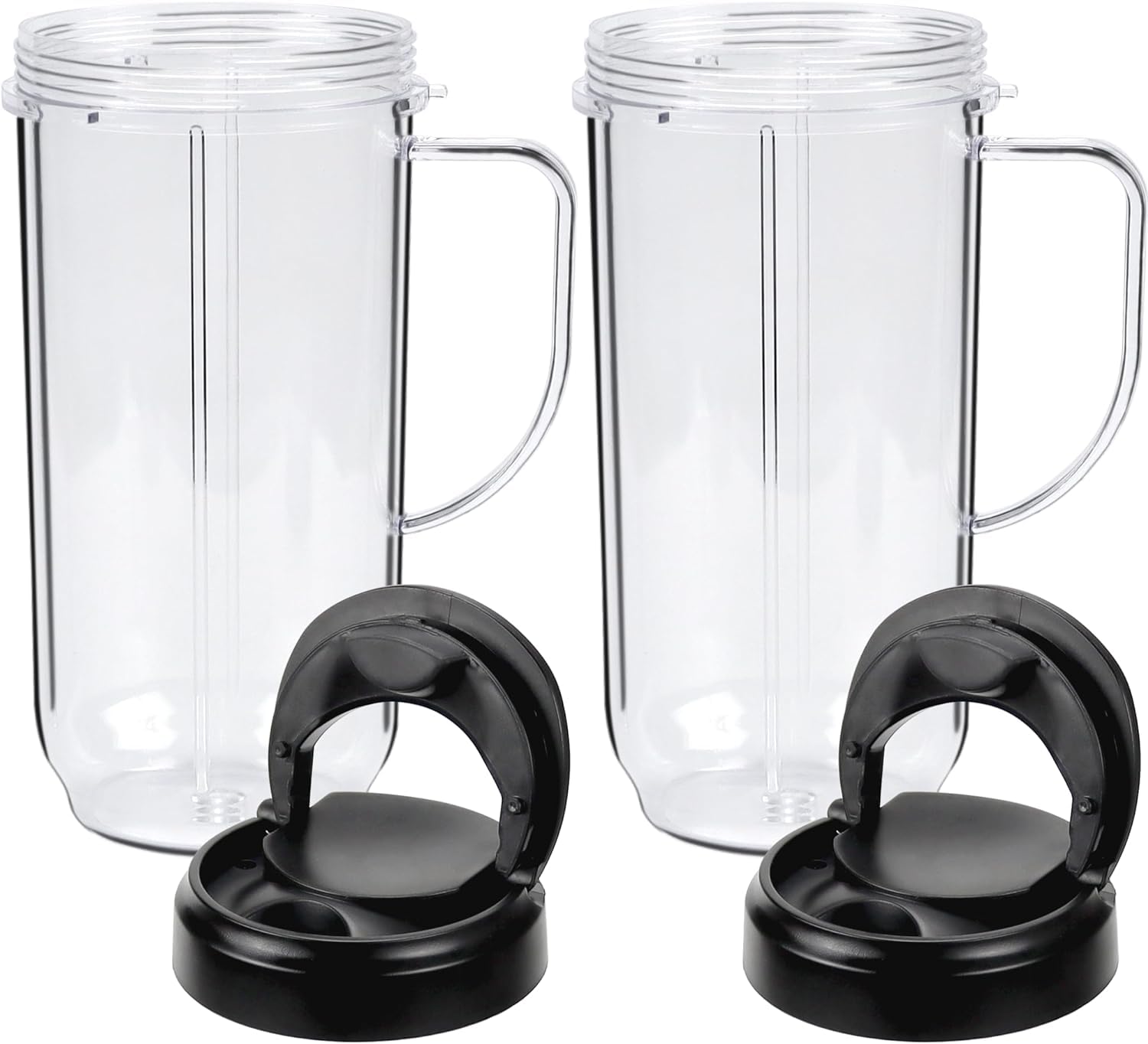 2 Pack Magic Bullet Replacement Blender Cups - 22oz Tall Travel Mugs with Leak-Proof Flip Top Lids & Cross Blades - Compatible with Magic Bullet 250W MB1001 Series (6 Pieces) - Perfect for Smoothies, Protein Shakes & On-the-Go Blending
