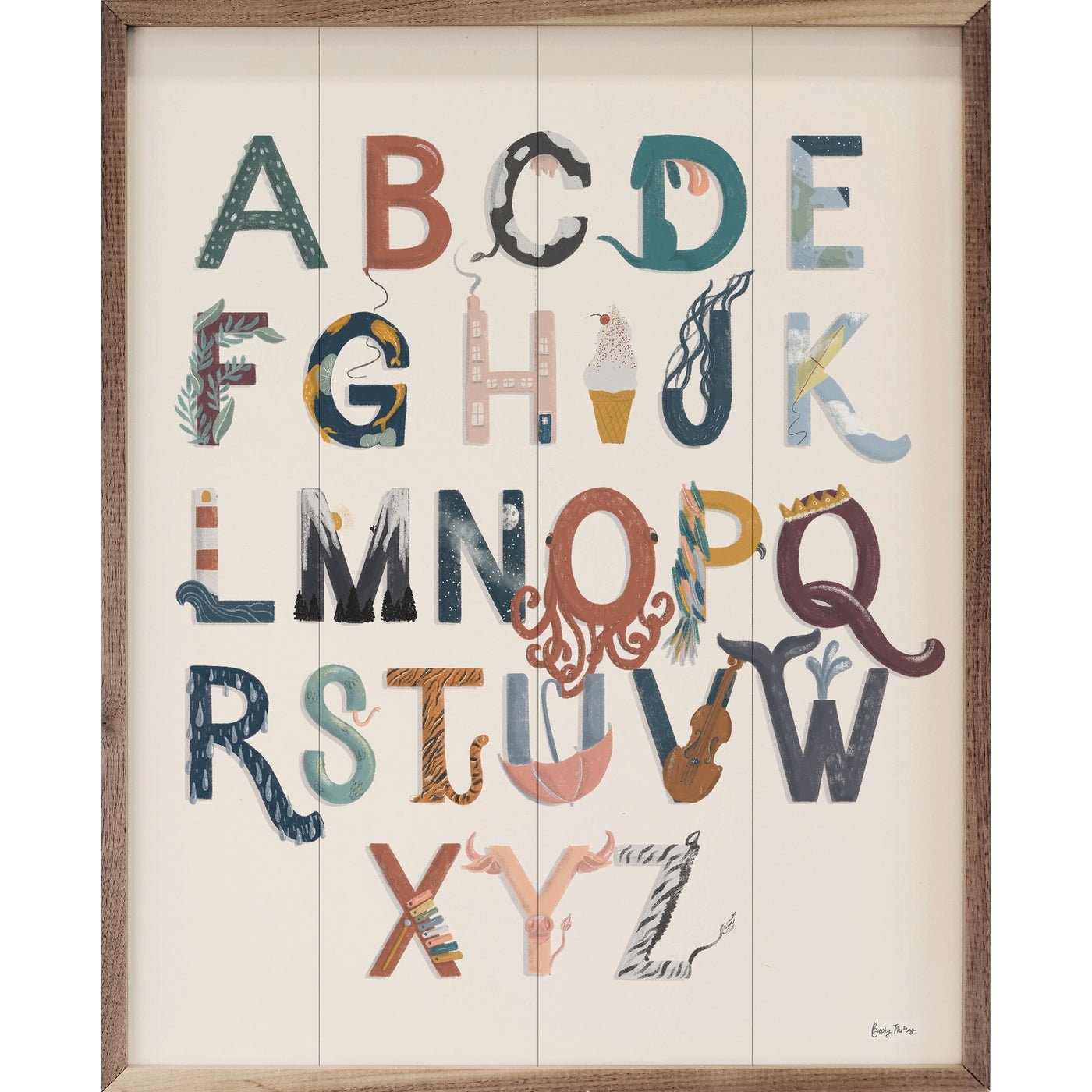 Alphabet A to Z Wooden Framed Wall Art - Educational Nursery Decor for Kids' Room, Classroom & Playroom - Perfect for Learning & Decor