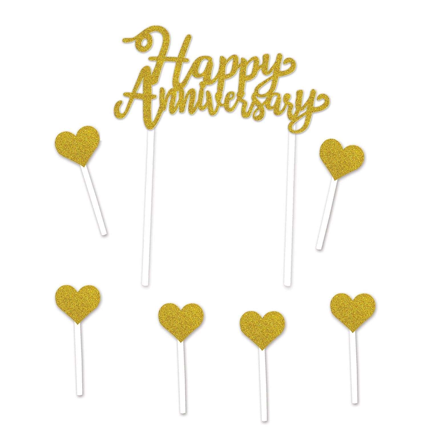 12 Pack Beistle Happy Anniversary Cake Toppers - Gold & Silver Foil Decorations for Wedding, Anniversary & Celebration Cakes - Perfect for Parties, Receptions & Special Events