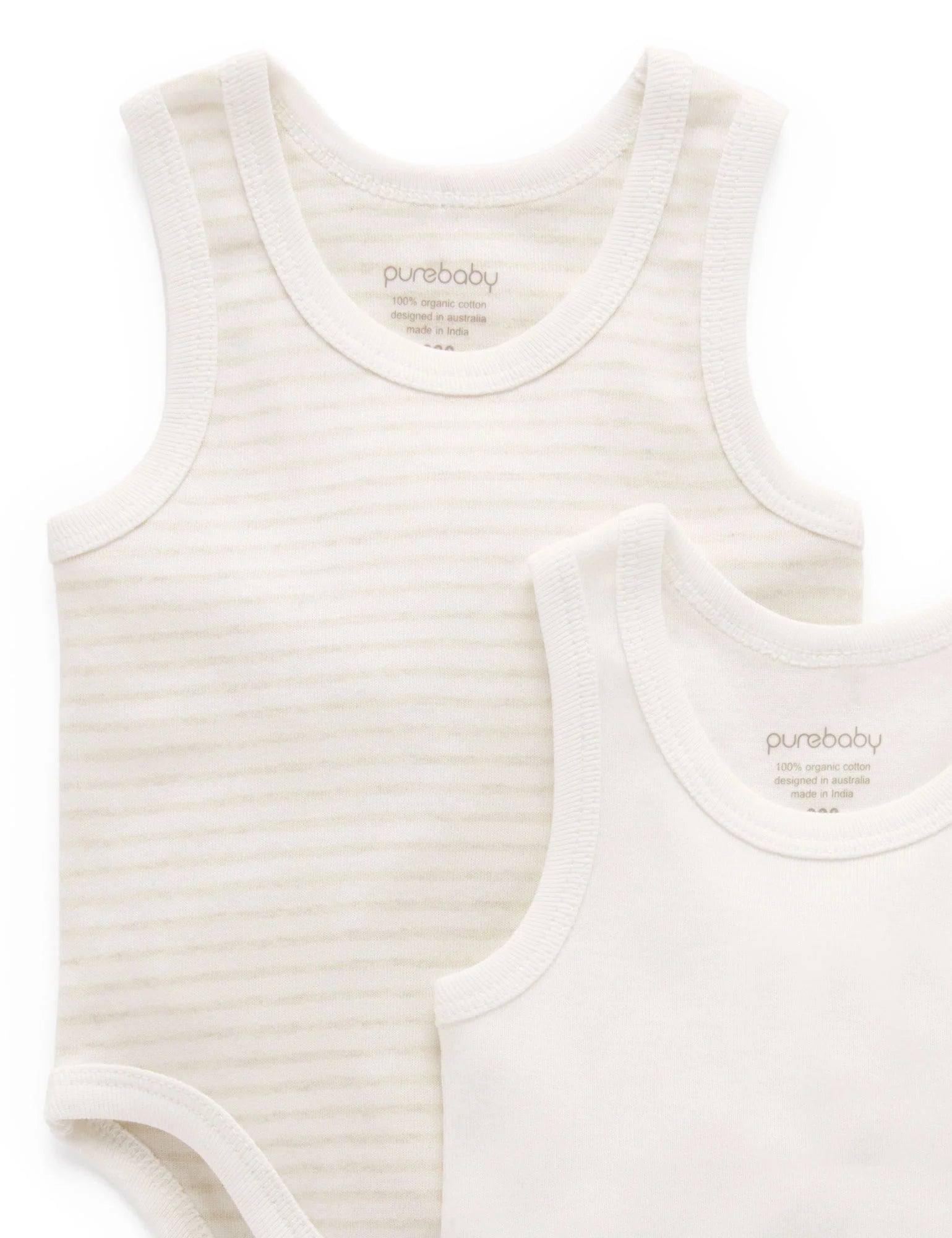 Purebaby Organic Cotton Baby Bodysuit 2-Pack - Soft Wheat Color for Newborns & Infants - Perfect for Everyday Wear, Sleep & Playtime