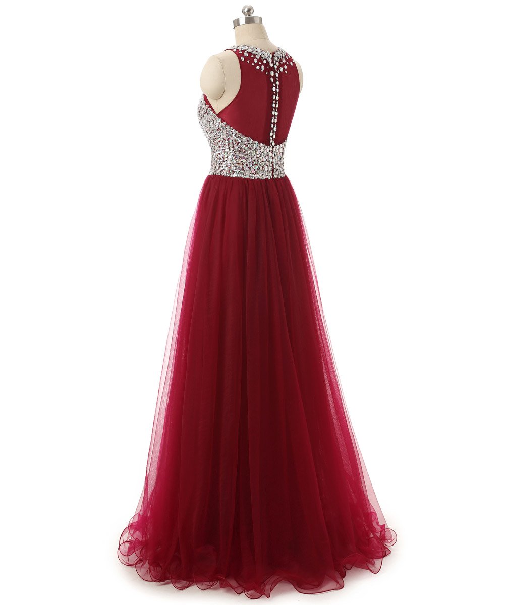 Elegant Tulle High Neck Beaded Long Prom Dress for Women - Perfect for Formal Dances, Evening Galas & Special Occasions