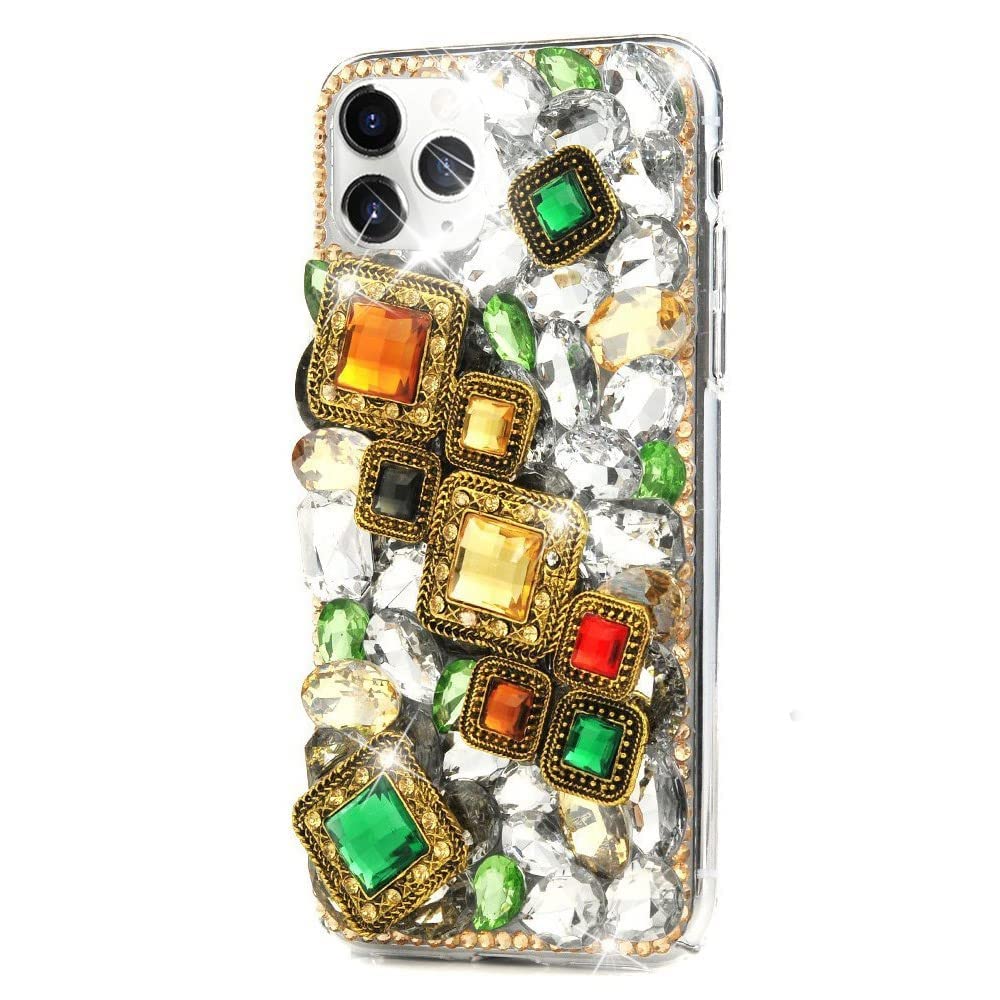 AS-Zeke Elegant Bling Crystal Phone Case for iPhone 13 Pro Max 6.7 Inch (2021) - Handmade Square Design Women's Cover in Champagne | Perfect for Parties, Weddings & Special Occasions