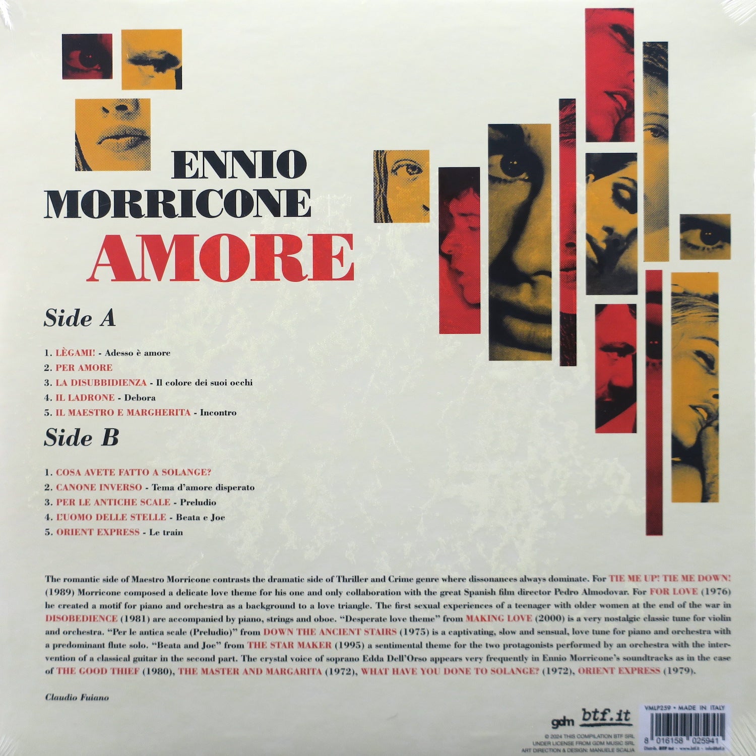 ENNIO MORRICONE 'Amore' CLEAR Vinyl LP Record - Limited Edition Italian Soundtrack for Romantic Dinners & Movie Nights