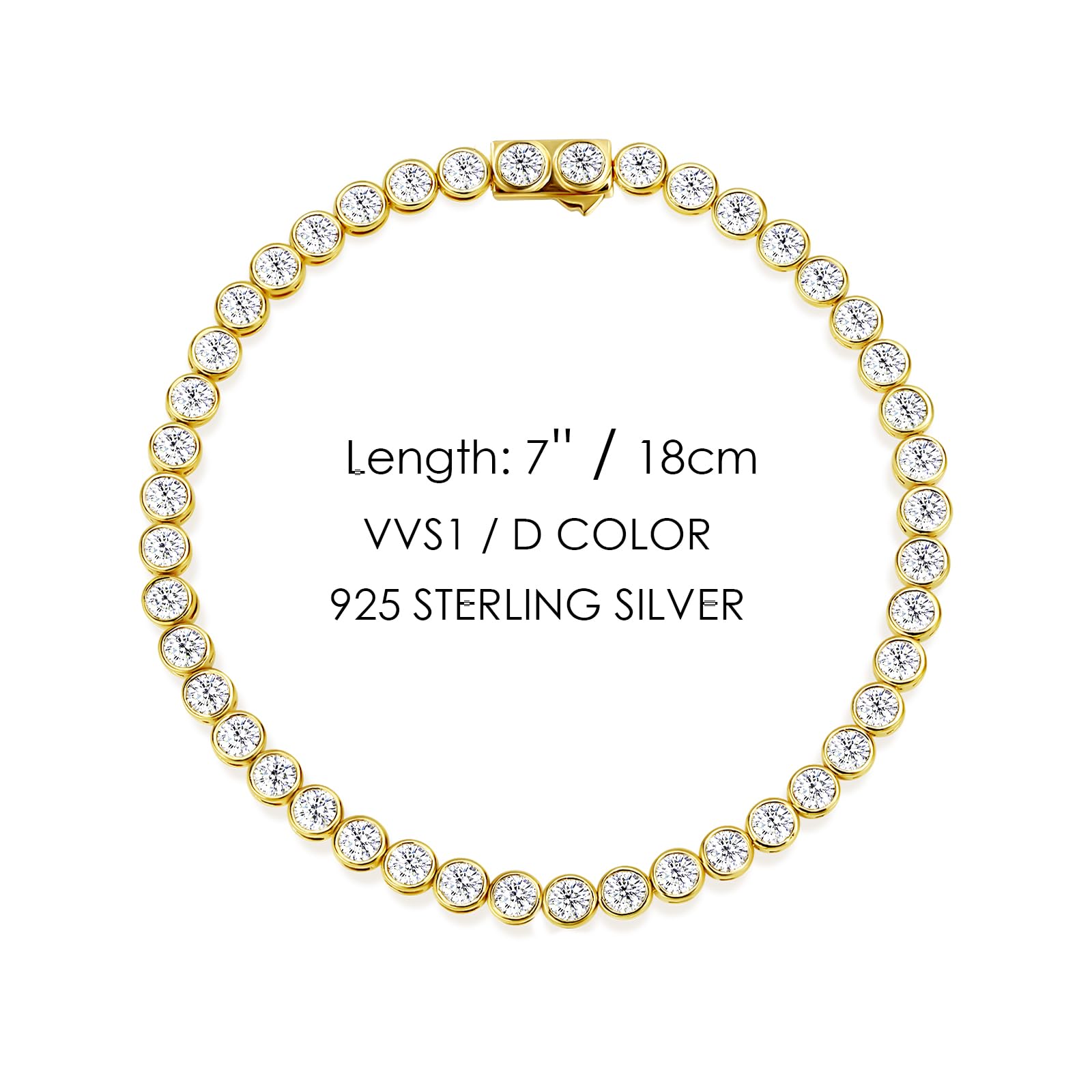 Moissanite Tennis Bracelet for Women - 925 Sterling Silver White Gold Plated, 3mm Round Cut VVS1 D Color Diamond Simulant | Elegant Jewelry for Birthday, Valentine's Day, Wedding & Bridal Gifts | Perfect for Evening Parties, Anniversaries and Special Occasions