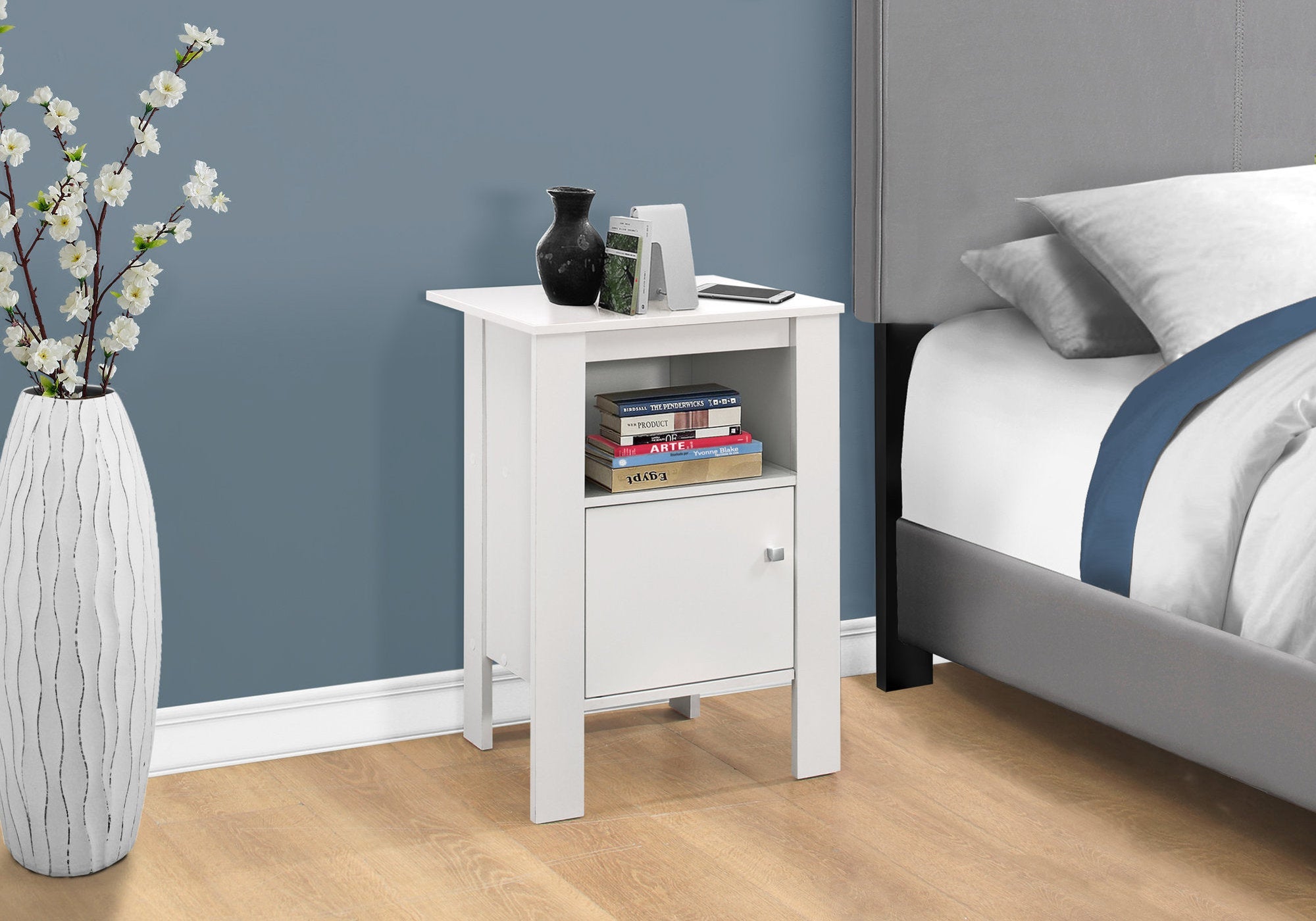Modern White Accent Table with Storage - Stylish Nightstand for Bedroom, Living Room & Office - Perfect for Small Spaces & Home Decor