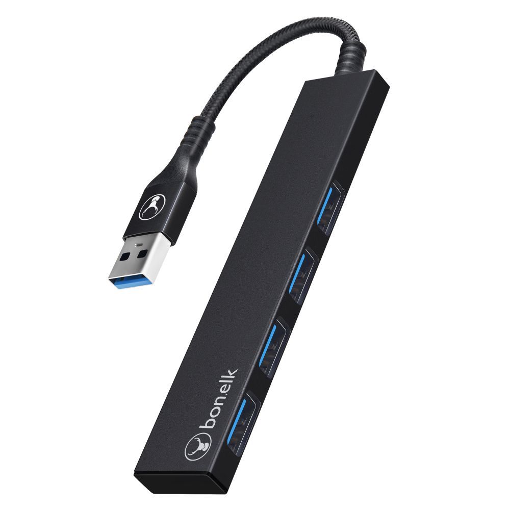 Bonelk 4-Port USB 3.0 Hub Slim Design with Long Life USB A Connector - Perfect for Laptop, Desktop, Office & Home Use