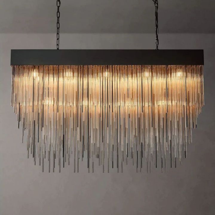 Cassie 54-Inch Rectangular Chandelier - Modern Crystal Ceiling Light Fixture for Dining Room, Living Room & Bedroom Lighting