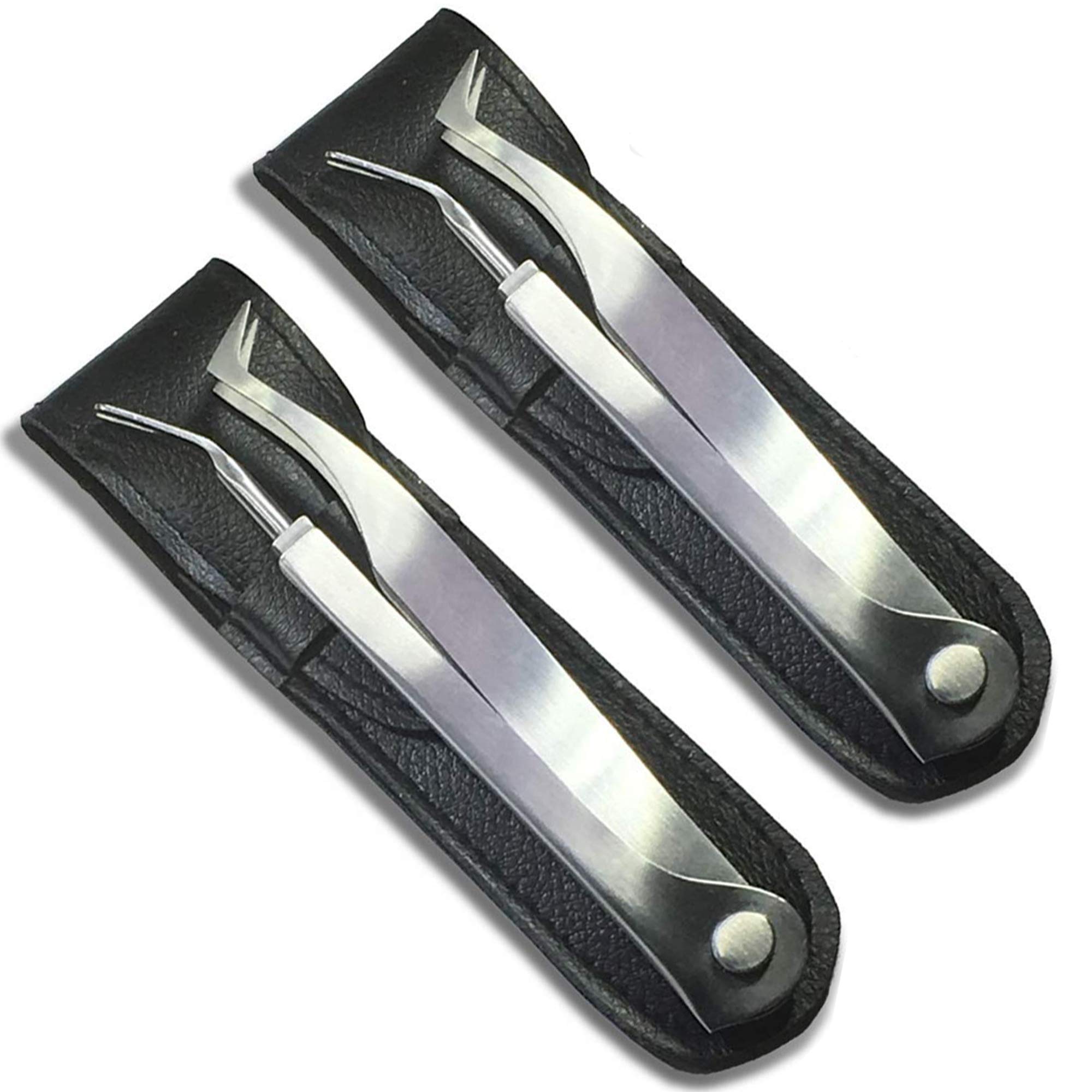 eTradewinds Tick Remover Tool Set - 2 Pack Stainless Steel Tick Removal Device with Leather Case | Safe & Hygienic Pet Tick Tweezers for Dogs, Cats | Perfect for Hiking, Camping & Outdoor Adventures