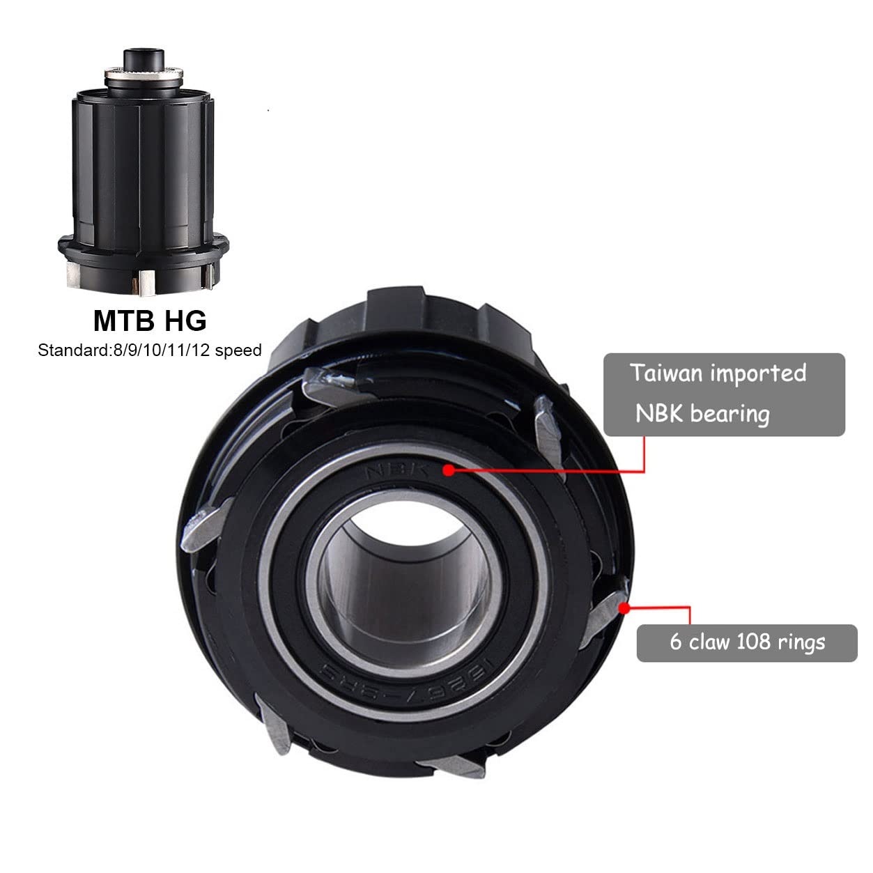 Mountain Bike 6 Claw 108 Ring Hub with 4 Bearing Quick Release Disc Brake - 6 Nail 32 Hole Hub Accessories for Off-Road Cycling & Trail Riding