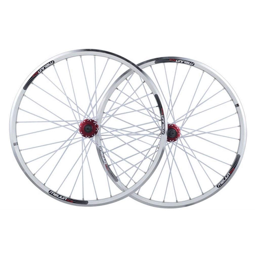 26 Inch Bike Wheelset - Double Wall MTB Rim, Quick Release, V-Brake & Disc Compatible for 7-10 Speed Hybrid/Mountain Bikes (White) - Perfect for Trail Riding, Commuting & Off-Road Adventures