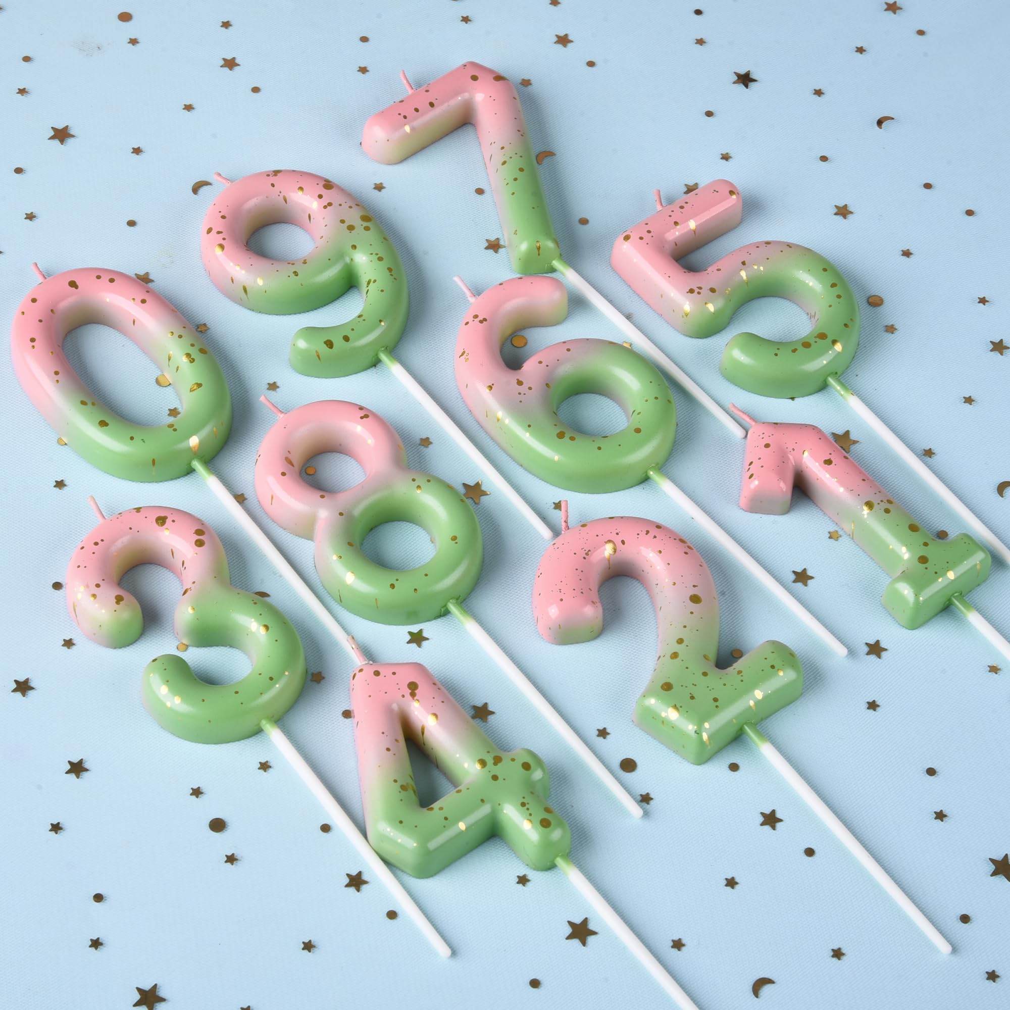 PHD CAKE 2.76 Inch Classic Pink Green Gold Number 1 Birthday Candle - Elegant Gold Number Cake Candles for Birthday Party Decorations & Celebration (Perfect for Cakes, Cupcakes, and Special Occasions)