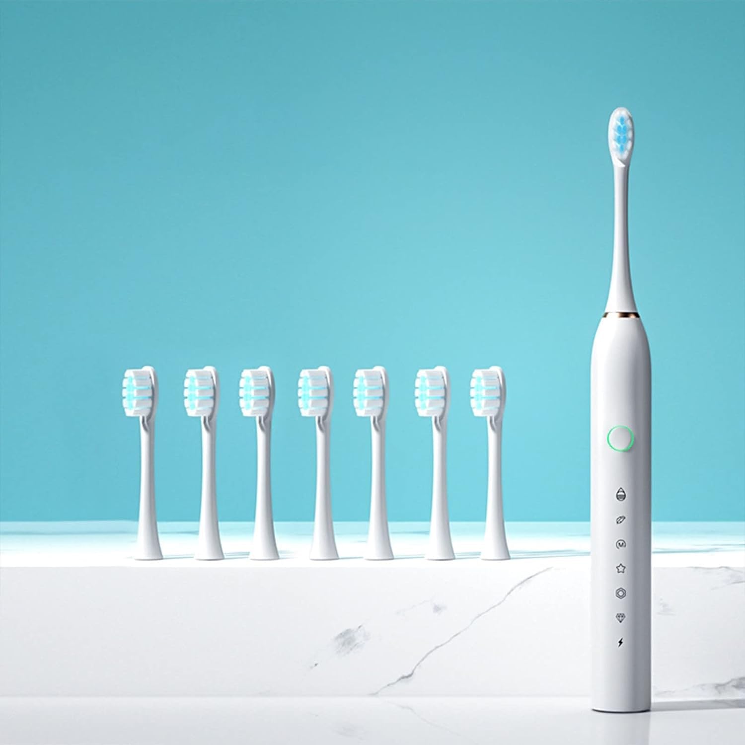 6 Cleaning Modes Electric Toothbrush for Adults with 8 Brush Heads - IPX7 Waterproof, Rechargeable, Whitening & Gum Care - Perfect for Travel, Home & Daily Oral Hygiene (White)