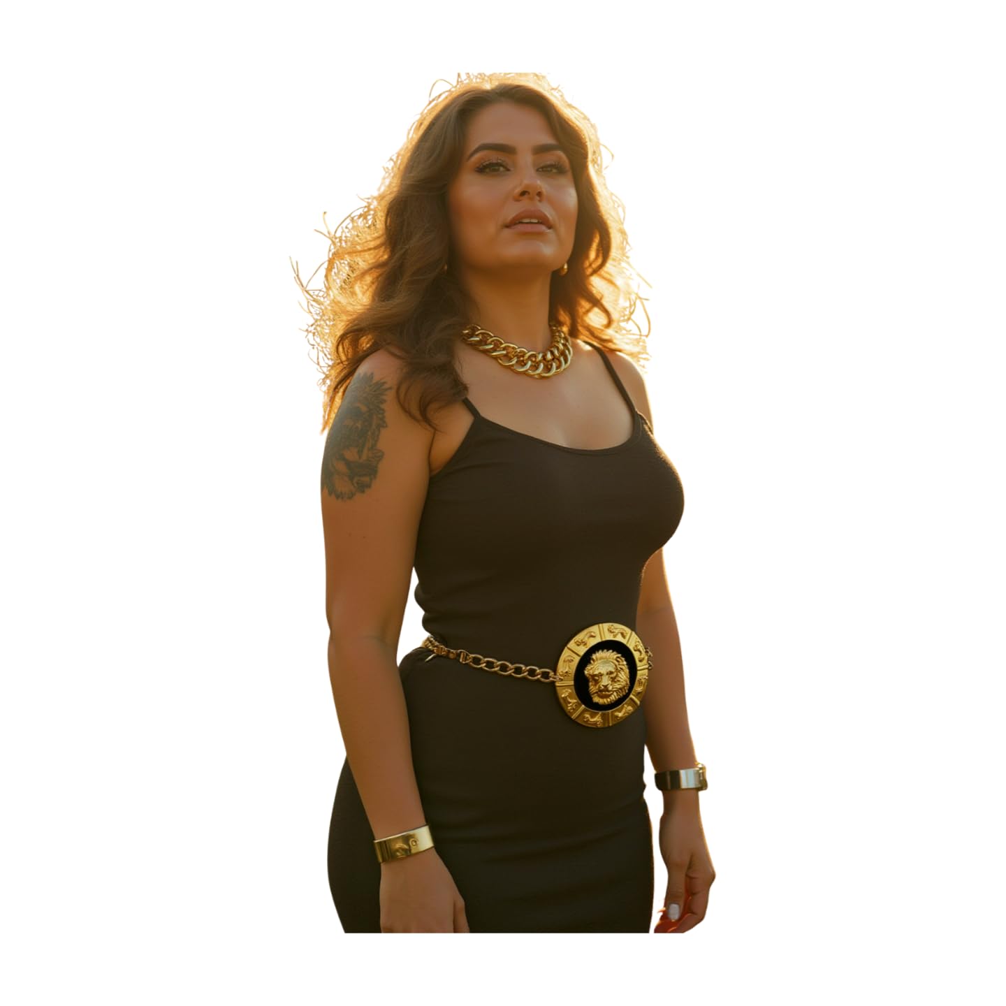 Women's Fashion Chain Belt with Lion Medallion - Gold Metal Waist Belt for Plus Size M L XL | Perfect for Casual Outfits, Jeans & Evening Dresses