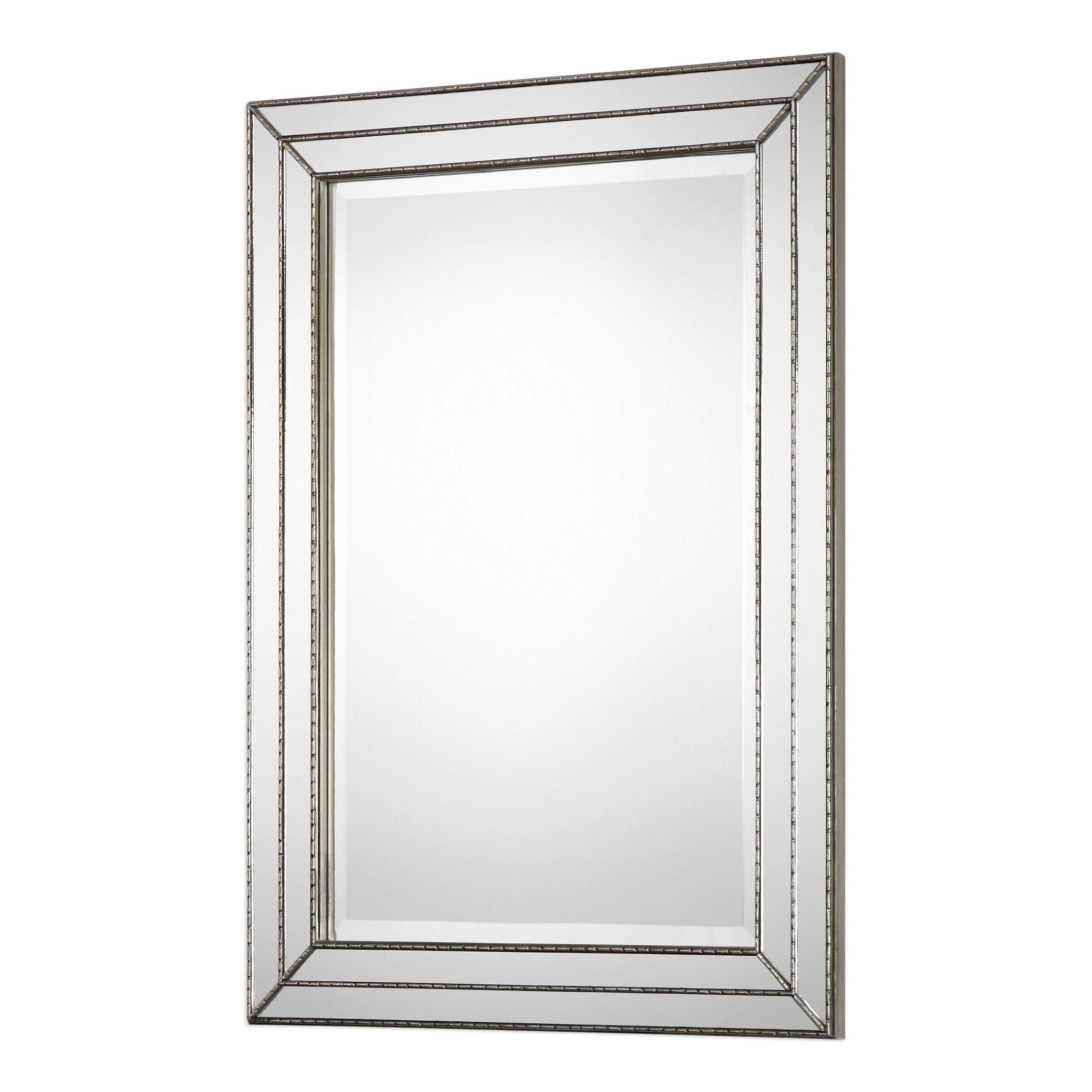 Silver Mirror with Transitional Hooks & Hardware Included - Perfect for Bedroom, Bathroom, and Entryway Décor