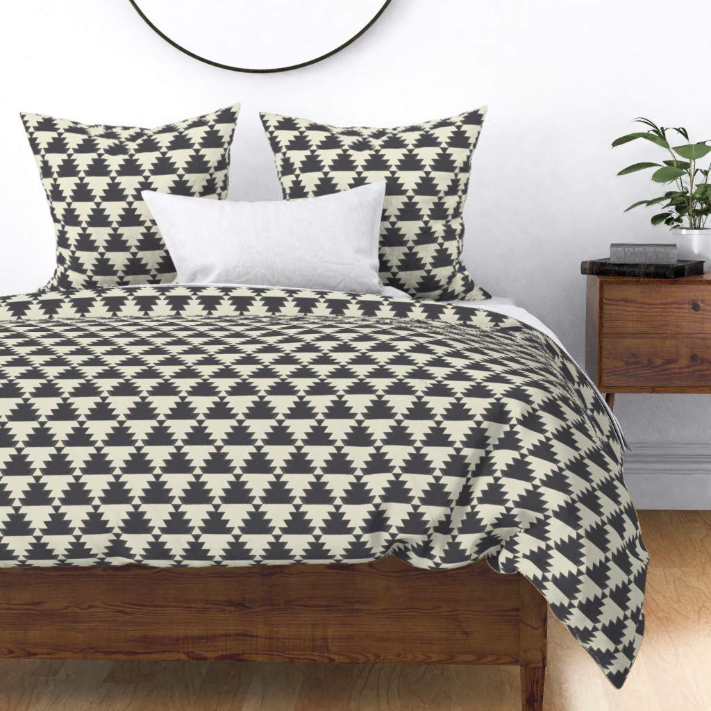 Custom Kilim Geometric Ikat Triangle Print Cotton Sateen Duvet Cover Twin Size | Spoonflower Premium Bedding for Modern Bedroom Decor