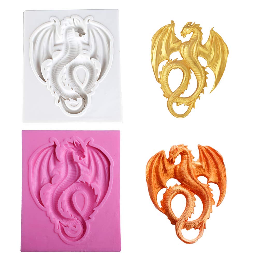2Pcs Dragon Silicone Fondant Mold Set - Cake Decorating, Chocolate Candy, Gumpaste, Polymer Clay & Epoxy Resin Tools for Baking, DIY Crafts & Party Desserts