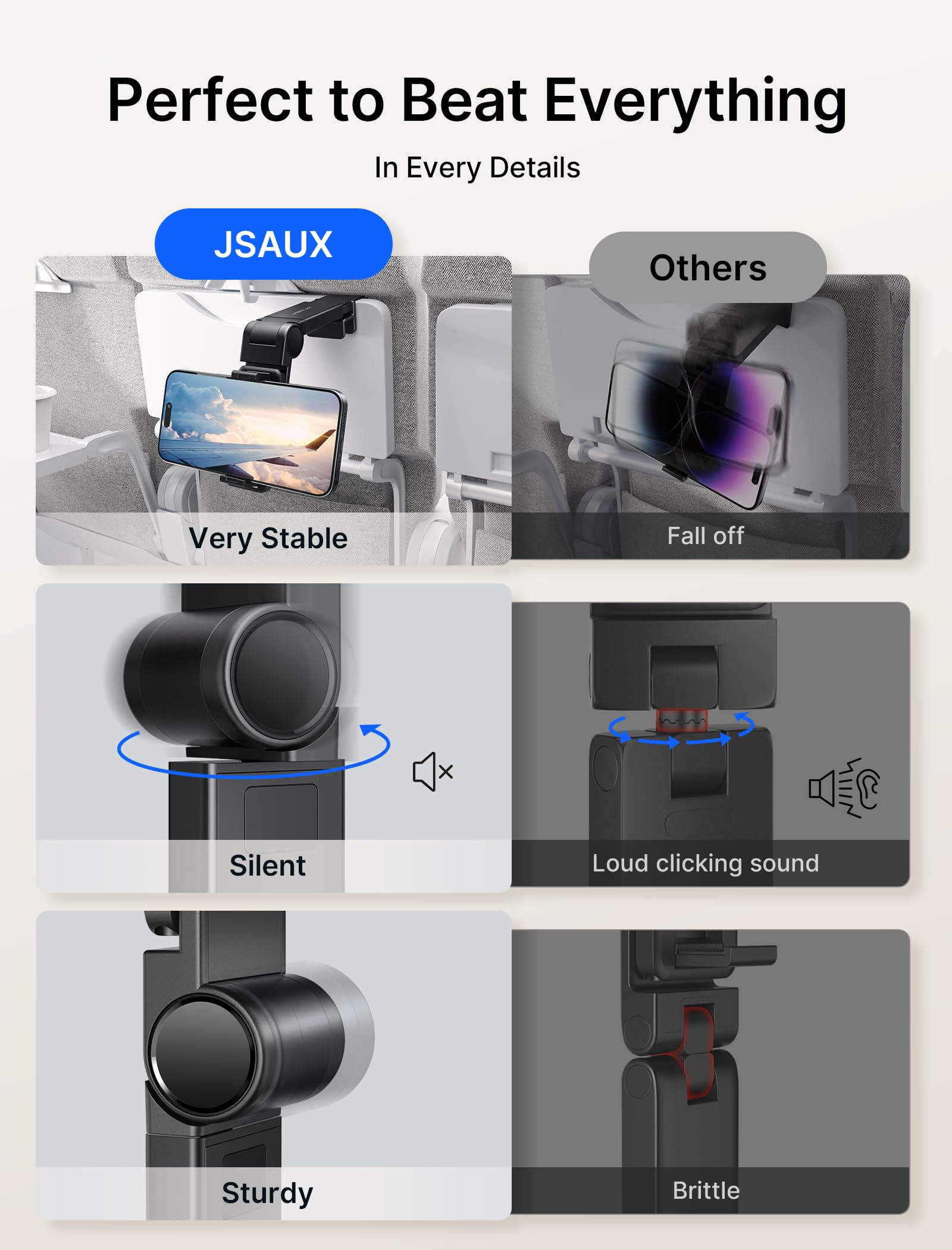 JSAUX 360° Airplane Phone Holder - Universal In-Flight Mount for Hands-Free Travel