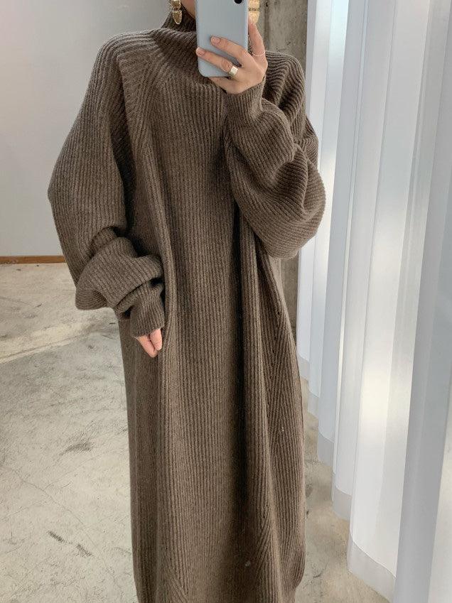 Lovevop Women's Casual High Neck Solid Color Long Sleeve Knit Dress - Perfect for Work, Date Night & Fall/Winter Fashion