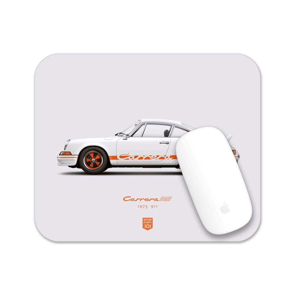 Vintage 1973 Porsche 911 Carrera RS White Sports Car Illustration Mouse Pad - Perfect for Gaming, Office & Computer Workstations