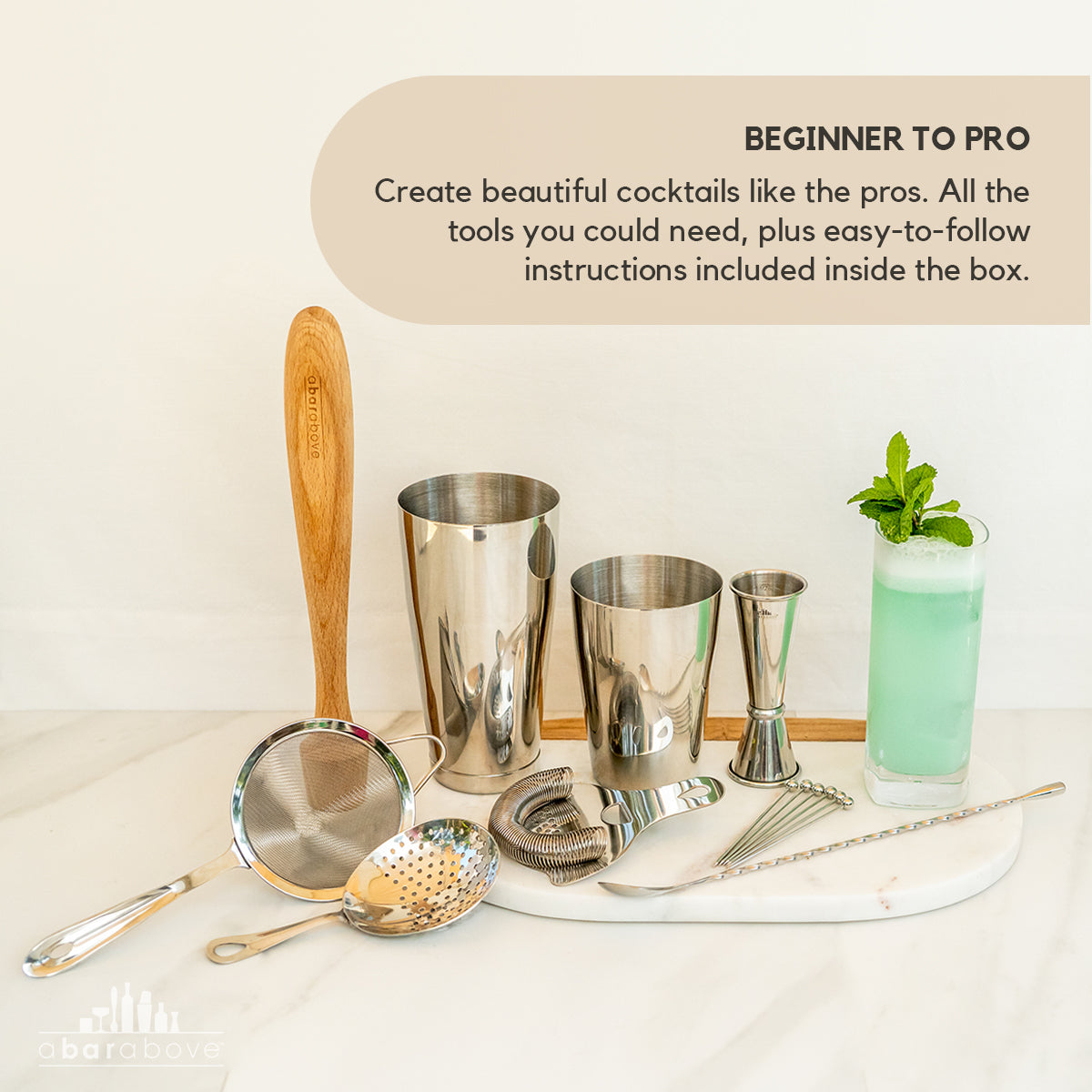 Professional 14-Piece Stainless Steel Mixologist Bar Set - Cocktail Shaker, Jigger, Strainer & Bar Tools for Home Bartending & Party Mixology