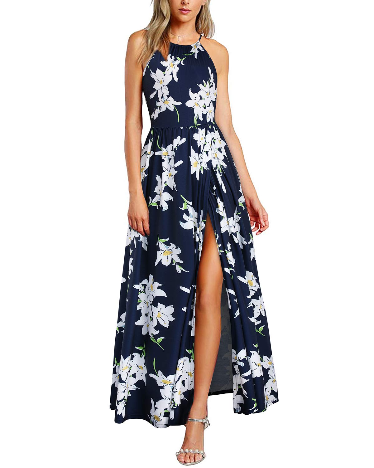 KILIG Women's Summer Maxi Dress 2025 - Casual Sleeveless Floral Sundress with Side Slit, Flowy Long Beach Dress for Vacation, Pool Party & Outdoor Date Night