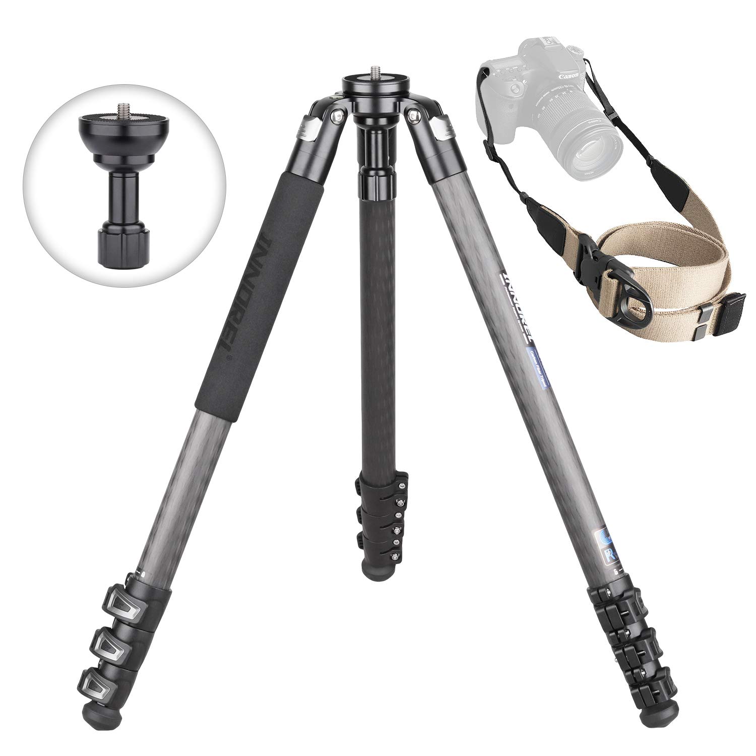 INNOREL ST324CF 32mm Carbon Fiber Tripod with Lever Lock - Heavy Duty Professional Camera Tripod Supports 30kg, 13-158cm Adjustable Height - Includes 58mm Bowl Adapter, Carry Bag & Camera Strap for Photography, Videography & Outdoor Shooting