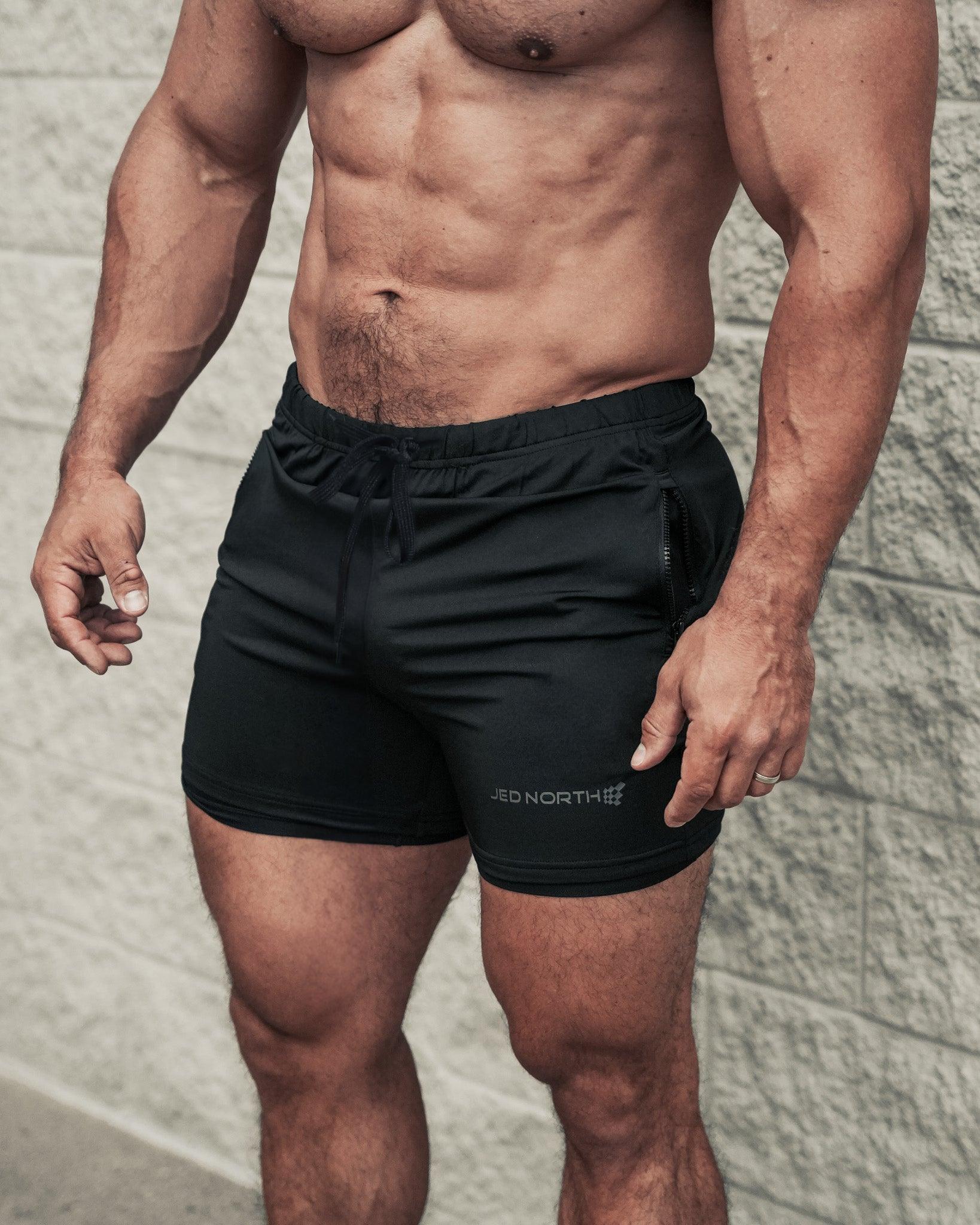 Jed North Agile 4 Gym Shorts with Zipper Pockets - Black Noir | Men's Workout Running Training Basketball Athletic Shorts