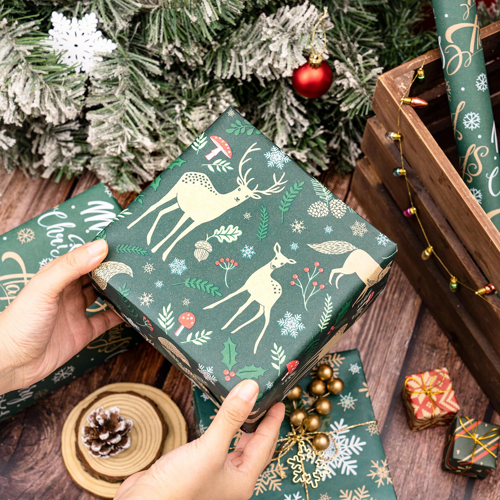 RUSPEPA Christmas Animals Wrapping Paper - 3 Rolls (17