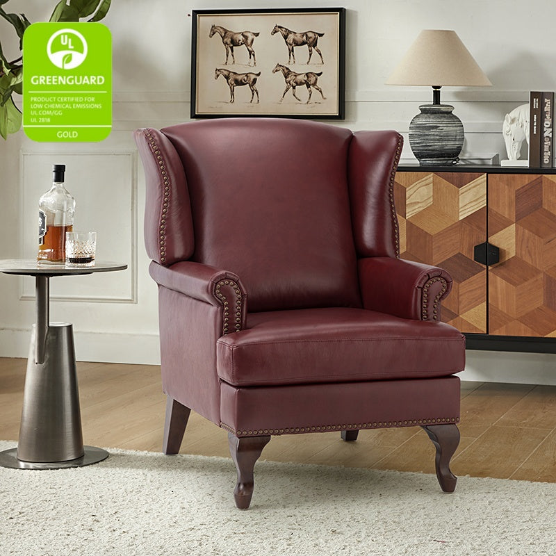 Premium Wilhelm Genuine Leather Armchair - Handcrafted Brown Leather Lounge Chair with Solid Wood Frame - Perfect for Living Room, Office & Study Spaces