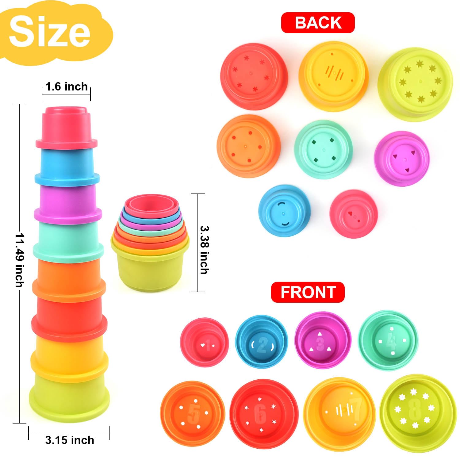 Montessori Stacking Nesting Cups for Babies 6+ Months - Educational Baby Toys for Learning & Development - Perfect for Playtime, Sensory Exploration & Early Childhood Education