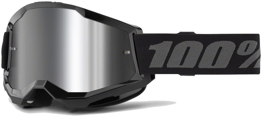 100% Strata 2 Goggles - Black/Mirror Lens - UV Protection Sports Sunglasses for Cycling, Skiing & Outdoor Activities