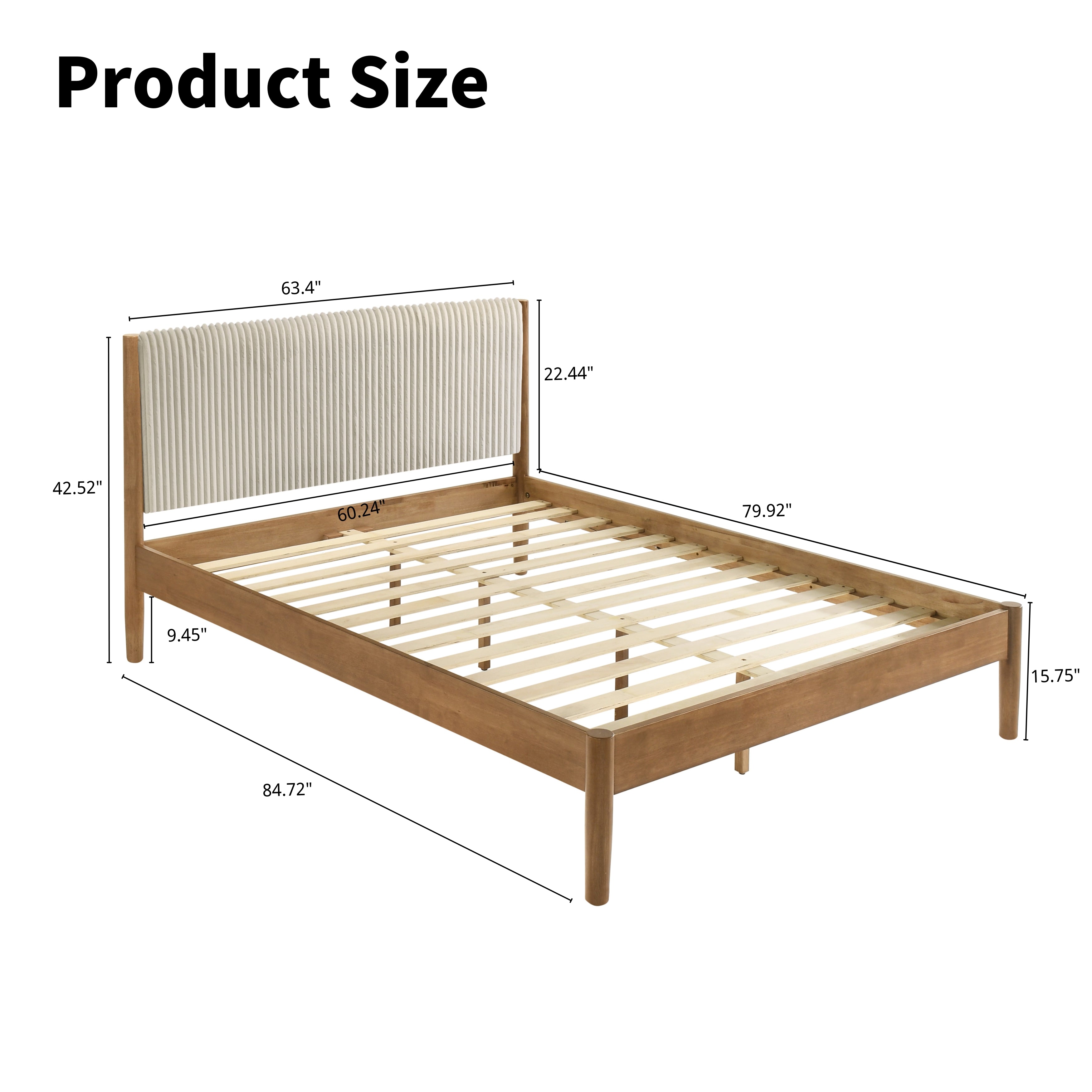 Roundhill Furniture Vichy 2-Piece Rubberwood Bedroom Set - Platform Bed with Nightstand for Modern Home Decor | Durable Wooden Bed Frame & Matching Side Table for Master Bedroom or Guest Room