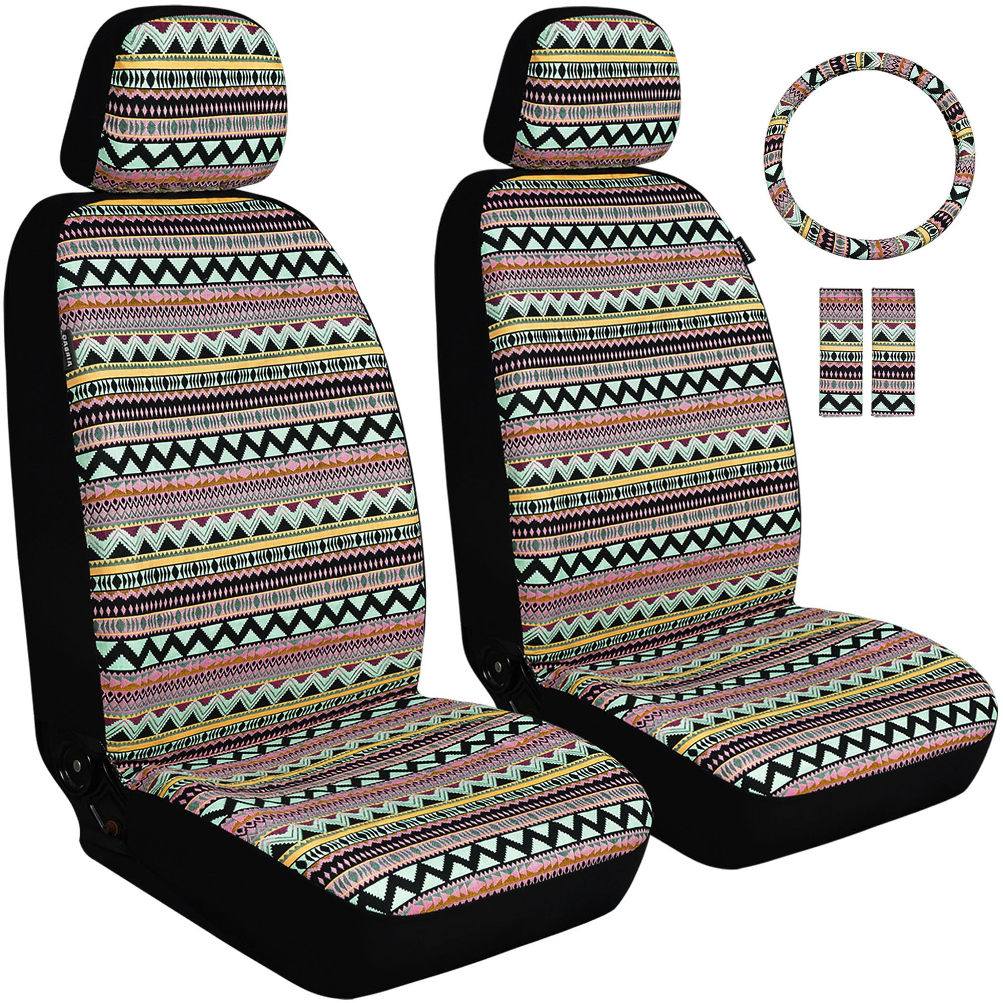 ENOGE Boho Car Seat Covers - Breathable Baja Saddle Blanket Universal Fit for Cars, SUVs, Trucks & Vans (Baja Pink, Front Pair) - Perfect for Road Trips & Daily Commute