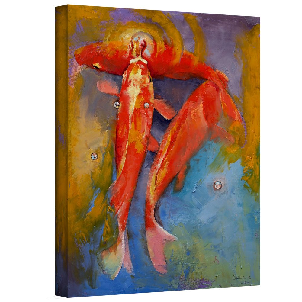 Michael Creese Koi Bubbles Gallery Wrapped Canvas Art - 48x36 Inch Modern Wall Decor for Living Room, Bedroom & Office | Large Framed Fish Painting, Ready to Hang