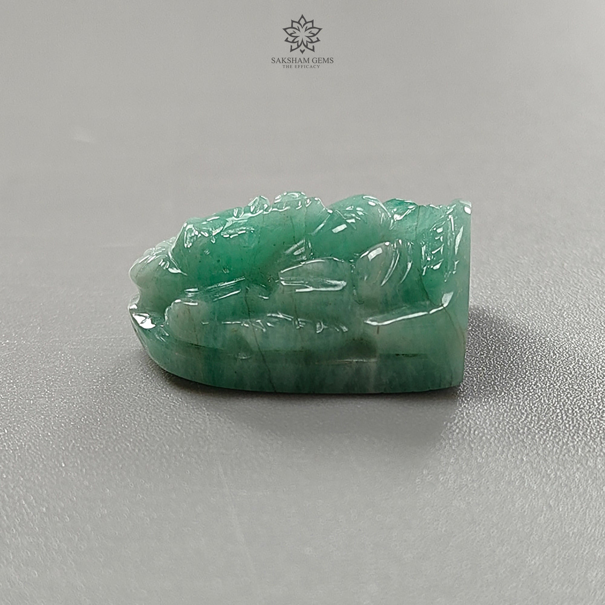 Natural Untreated Green Emerald Gemstone Carving - 31.90cts Lord Ganesha Idol (23x16mm) | Handcrafted Spiritual Statue for Meditation, Home Decor & Gift Giving