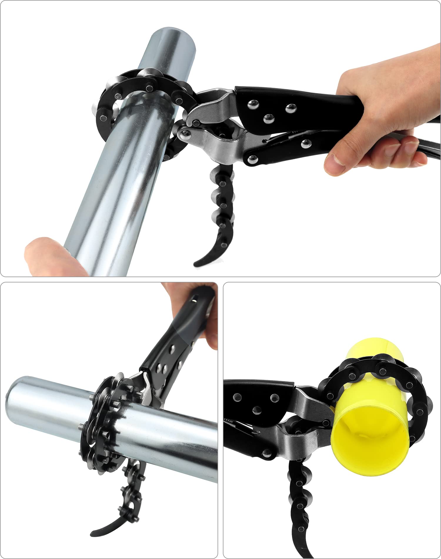 QWORK Heavy Duty Exhaust Pipe Cutter - Professional Black Carbon Steel Chain Tailpipe Cutting Tool with Replaceable Wheels for Automotive Repair & Muffler Installation
