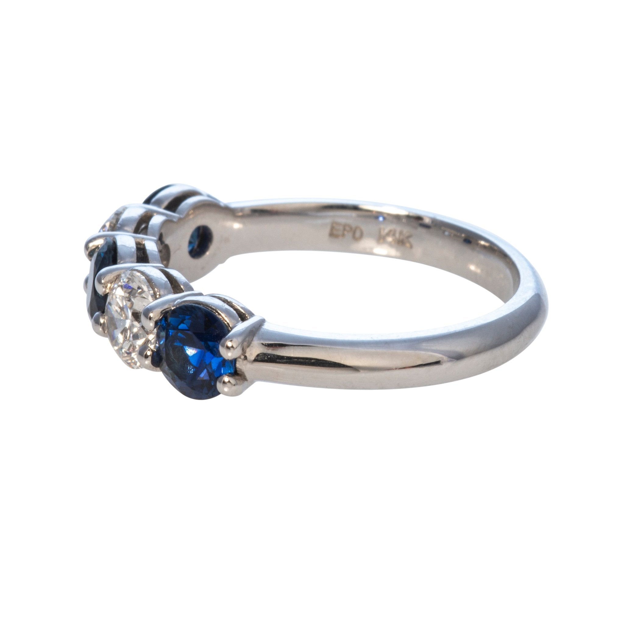 14K White Gold Round Sapphire & Diamond 5 Stone Ring for Women - Elegant Wedding Band, Anniversary Gift, or Everyday Jewelry