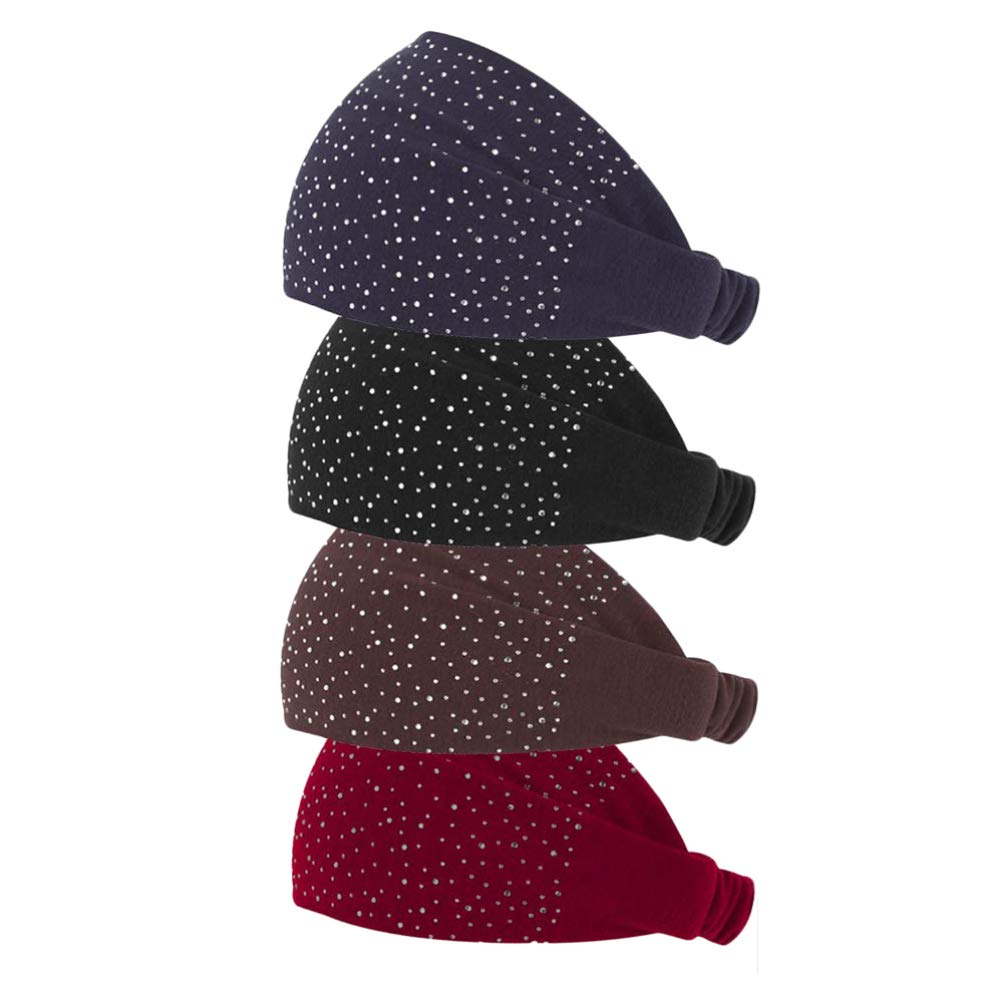 EXCEART 4 Pack Rhinestone Elastic Headbands for Women - Stretchable Cotton Hair Bands for Running, Workout, Yoga & Fashion Accessories | Perfect for Sports, Gym, Daily Wear and Special Occasions