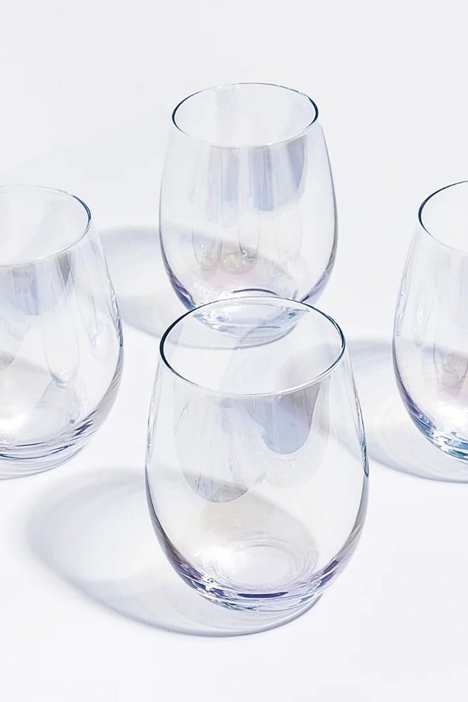 Iridescent Stemless Wine Glass Set - Shatterproof & Elegant for Indoor/Outdoor Parties, Weddings, and Home Decor