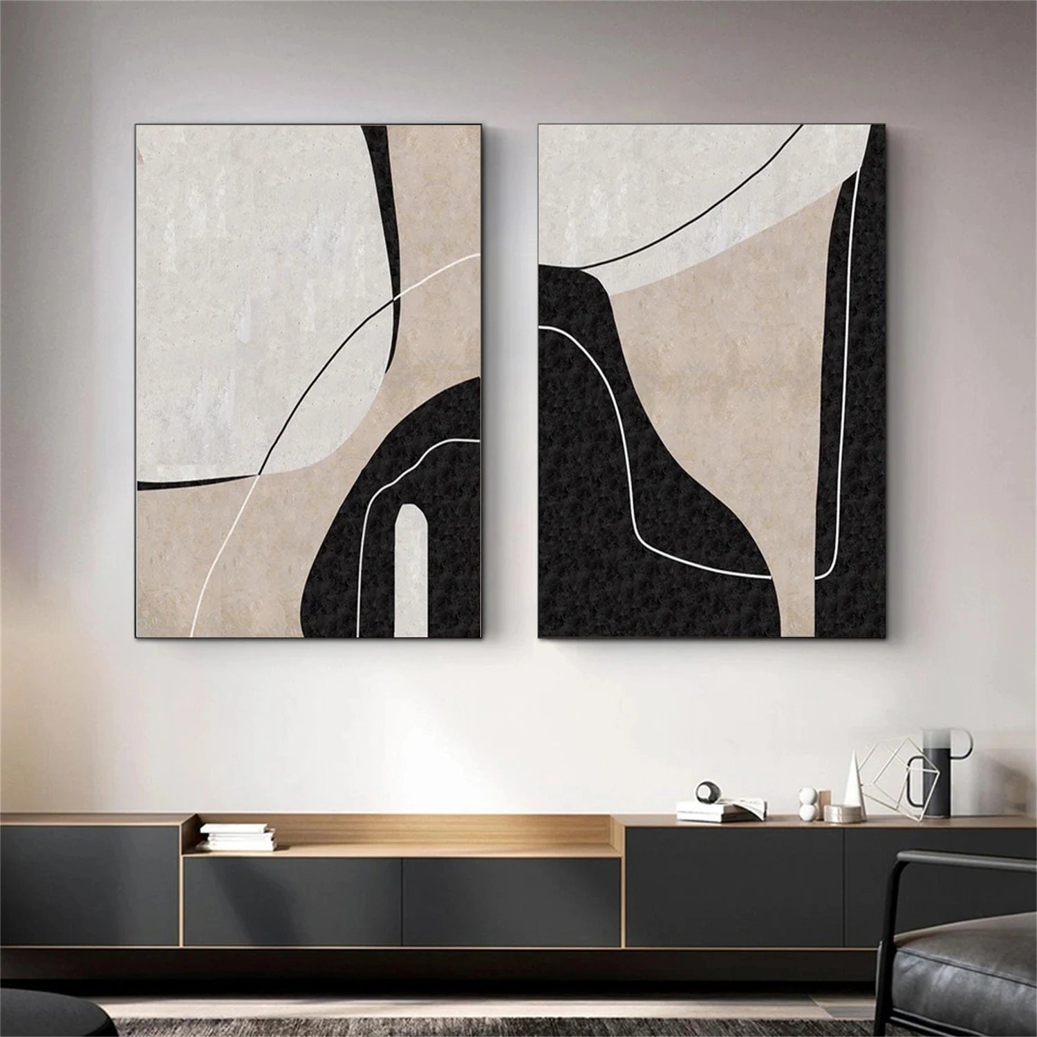Abstract Tranquility Set of 2 Canvas Wall Art - Modern Minimalist Home Decor for Living Room, Bedroom & Office - #WS306