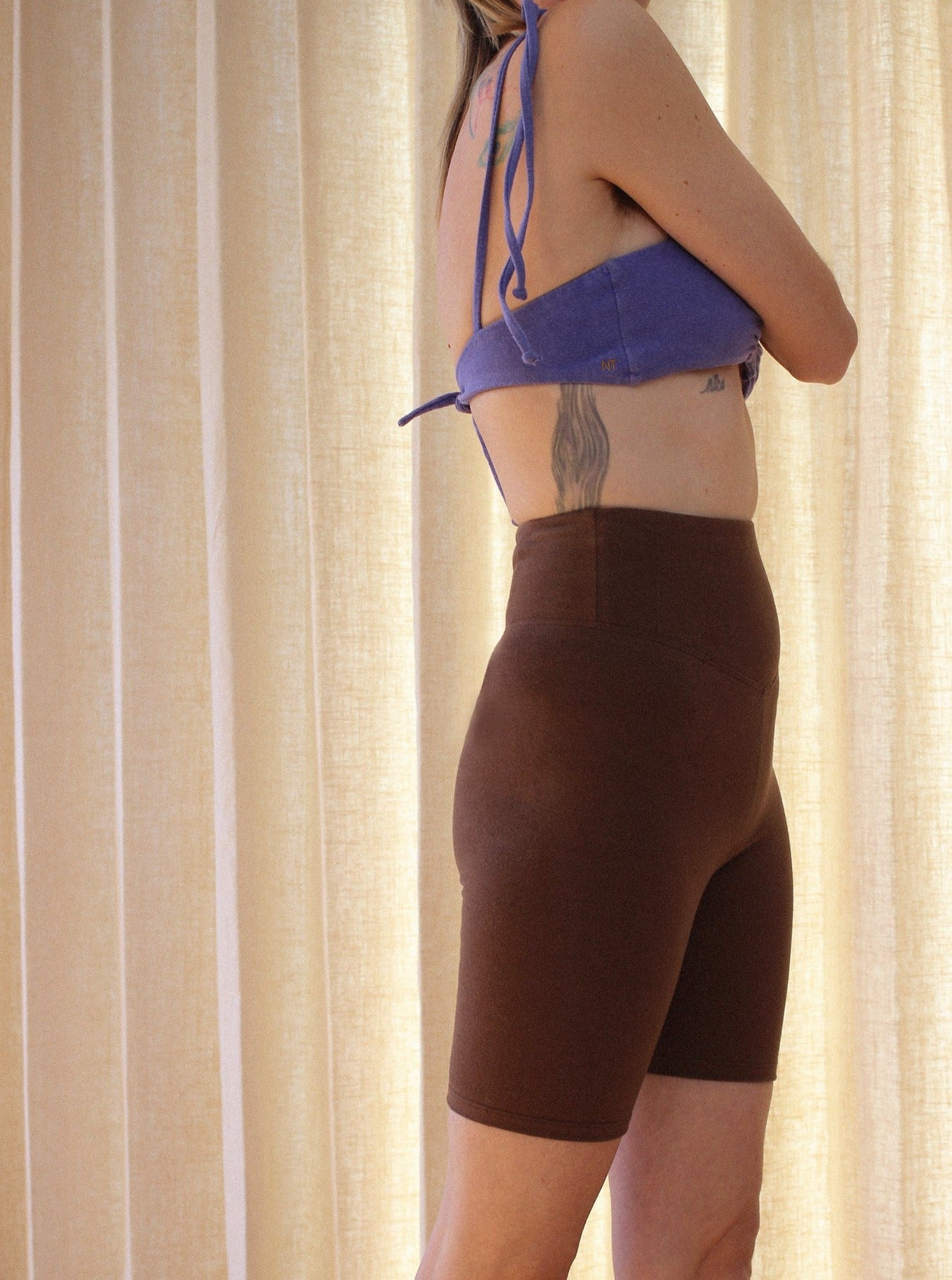 High Rise Biker Shorts for Women - Chocolate Brown Workout Leggings | Perfect for Cycling, Yoga & Gym