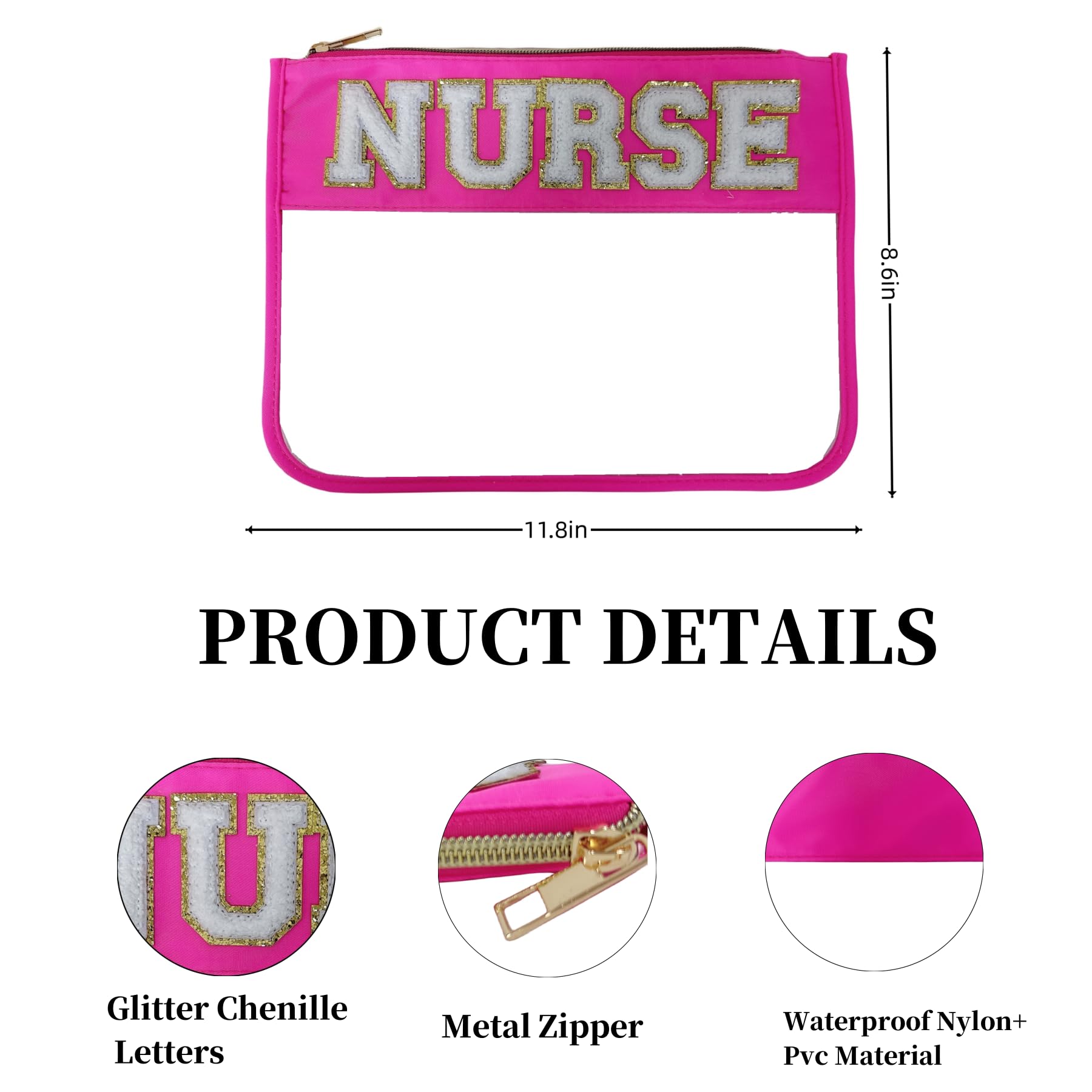Nurse Bag Essentials - Chenille Letter Work Bag, Clear Makeup Pouch & Travel Toiletry Organizer for Women | Perfect Nurse Gifts, Cosmetic Storage & Travel Accessories for Healthcare Professionals