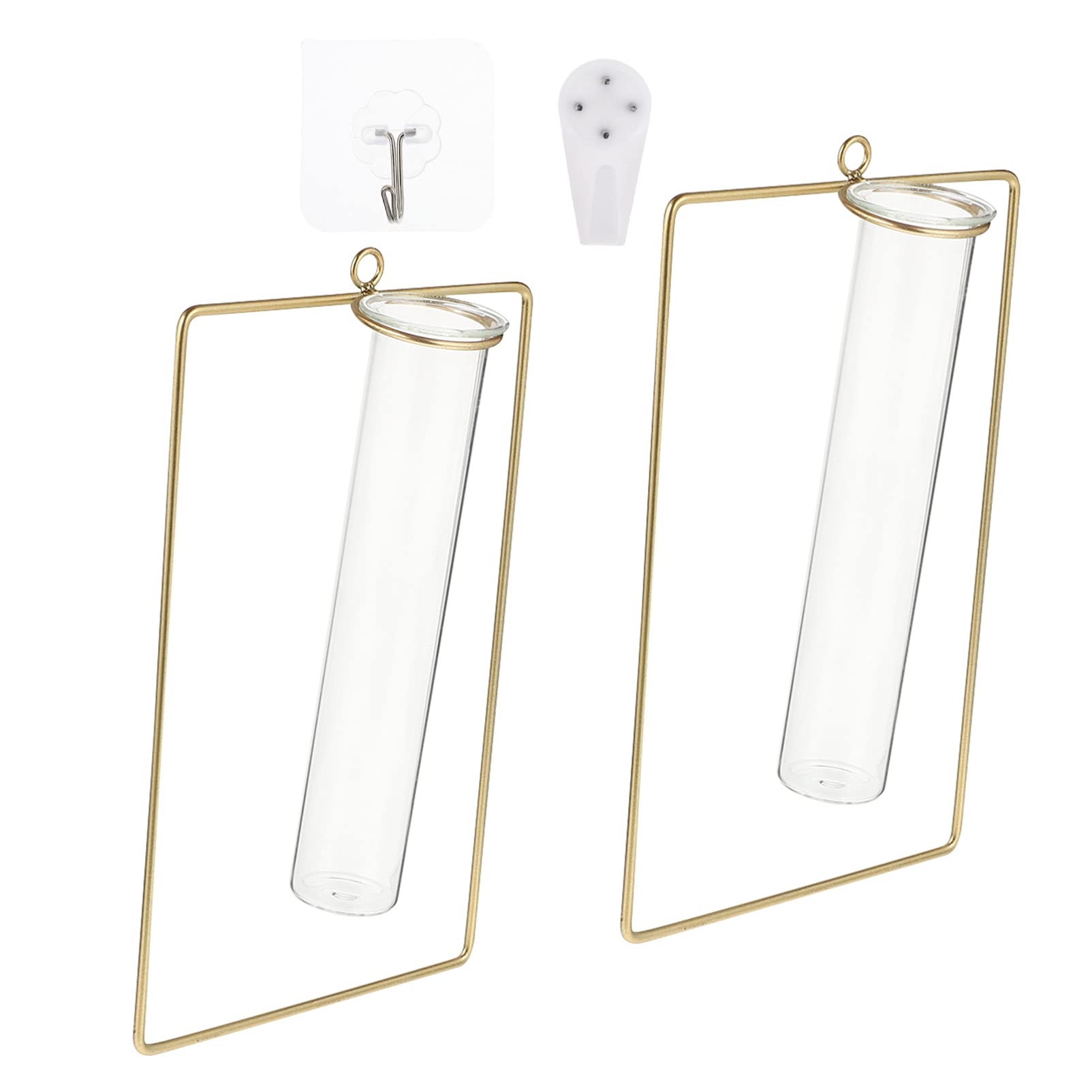 2 Pack Wall Hanging Glass Planter with Metal Frame - Test Tube Vase for Hydroponic Plants, Terrariums & Flower Pots - Indoor/Outdoor Vertical Garden Decor for Home, Office & Balcony