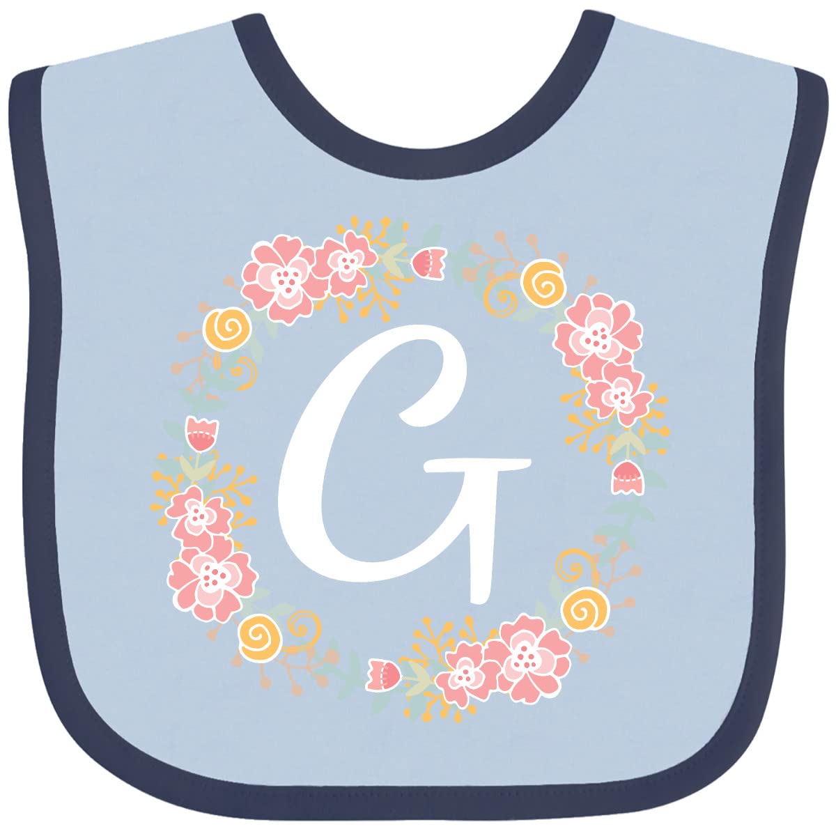 Inktastic G Monogram Alphabet Letter Rose Floral Wreath Baby Bib - Soft Cotton Personalized Bib for Infants & Toddlers - Perfect for Feeding, Drooling, and Photo Shoots
