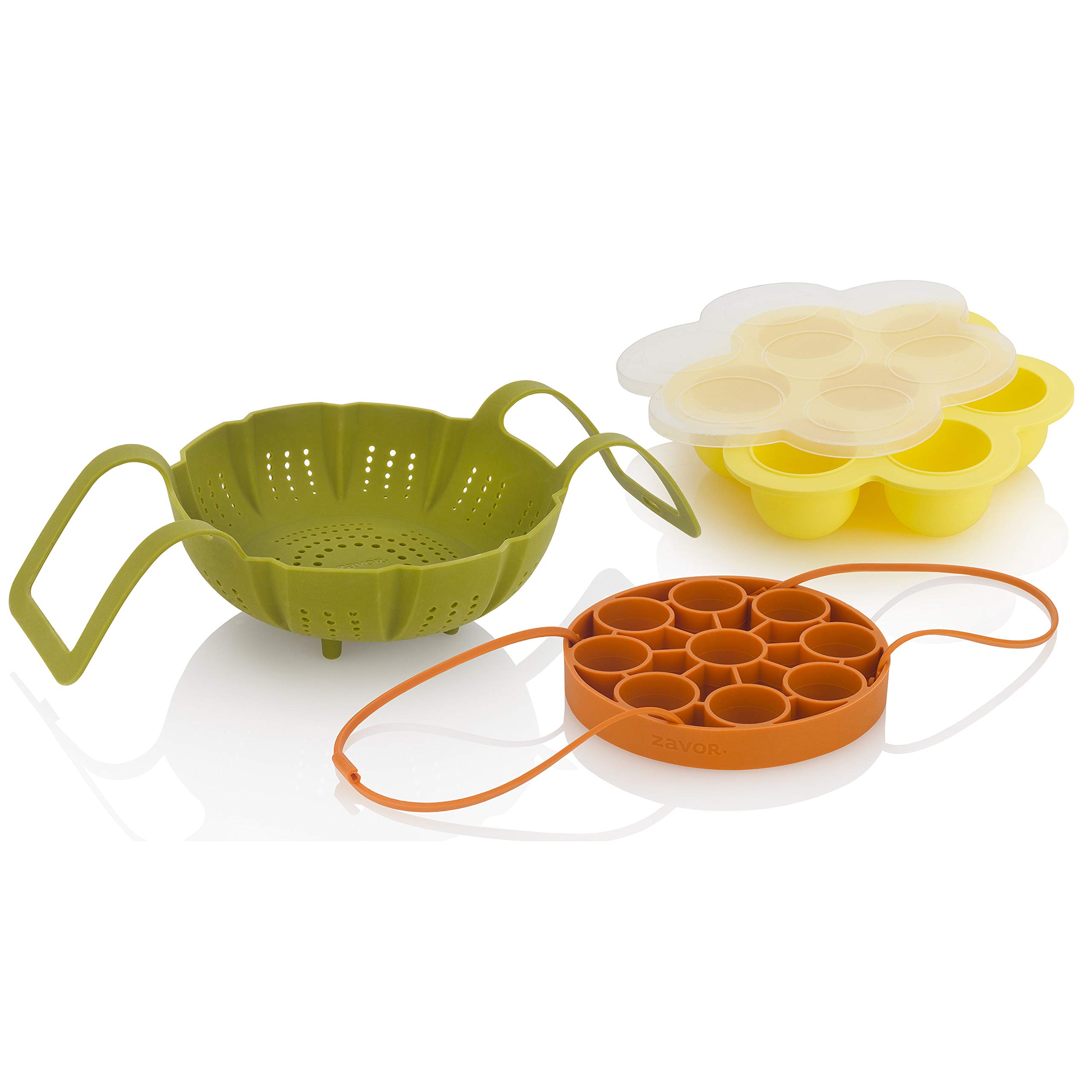 Zavor Silicone Everyday Set - Steamer Basket, Egg Rack & Egg Bites Mold for Instant Pot, Pressure Cooker & Stock Pots | BPA-Free, Non-Scratch Cookware Accessories | Perfect for Meal Prep, Healthy Cooking & Kitchen Organization