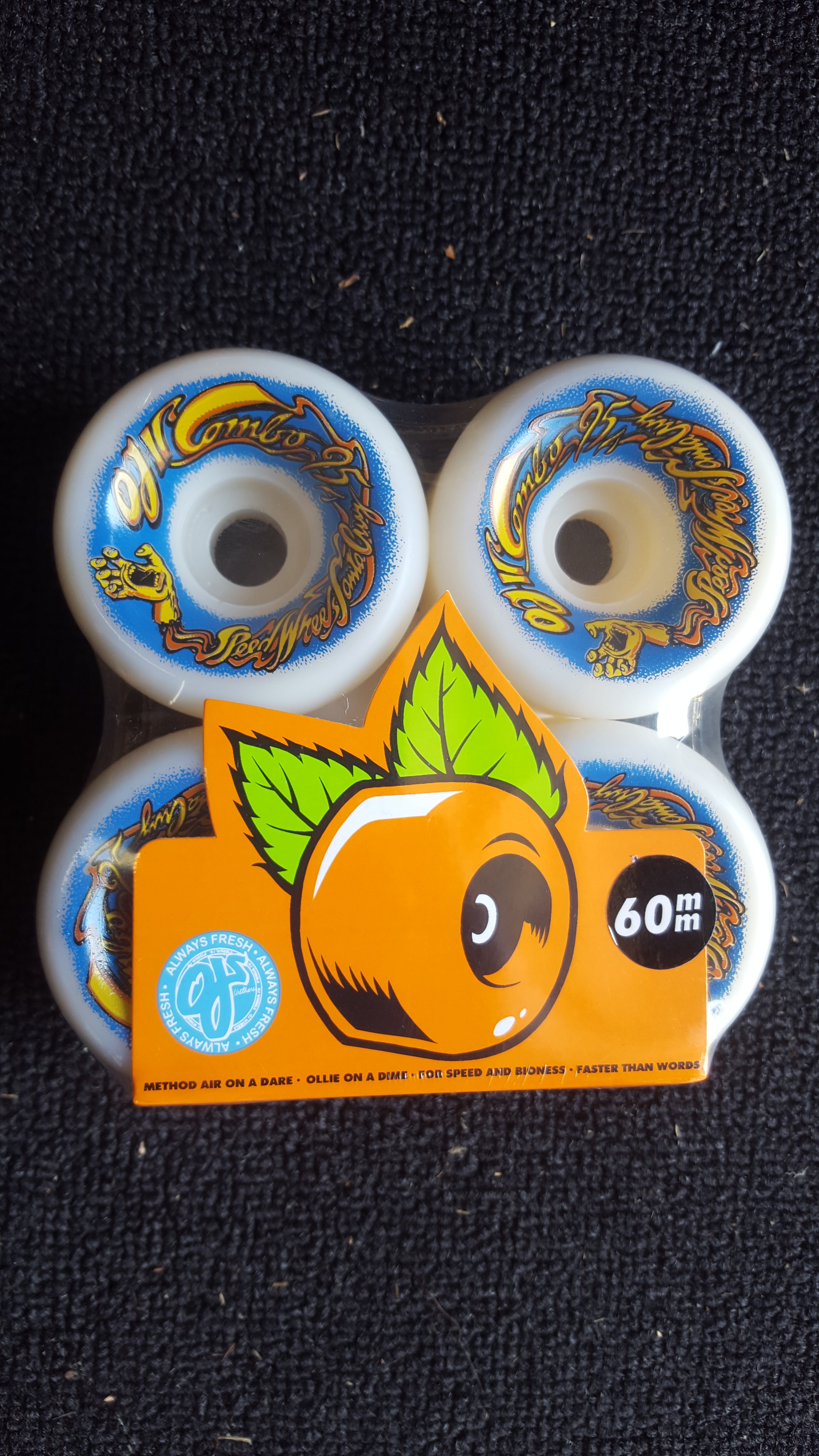 OJ II Combos Skateboard Wheels 60mm 95a Hardness - White with Blue Graphic - High Performance Wheels for Street Skating and Park Riding