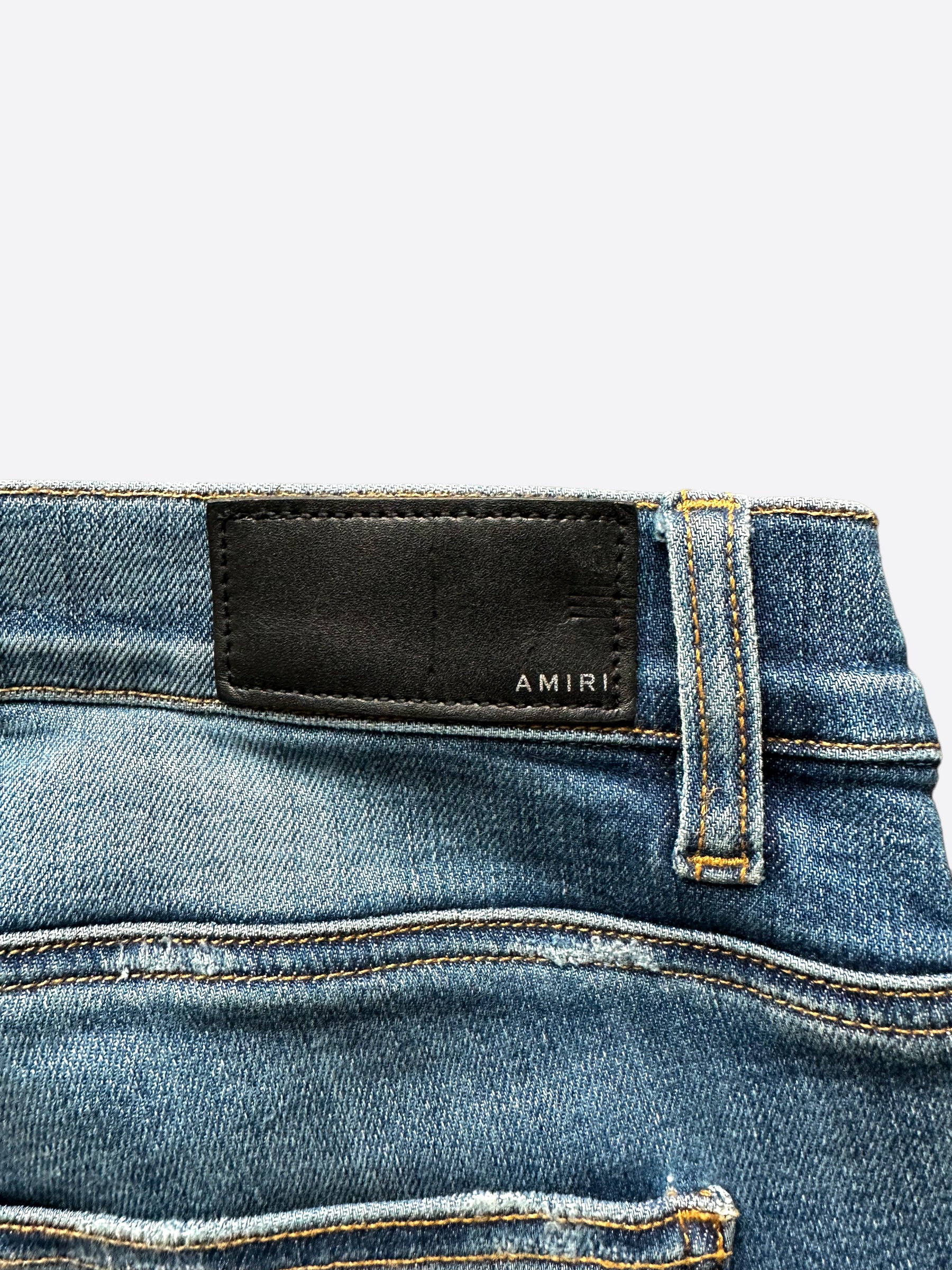 Amiri Blue Snakeskin MX1 Distressed Denim Jeans for Men - Premium Designer Slim Fit Ripped Denim Pants | Perfect for Streetwear, Night Out & Casual Fashion