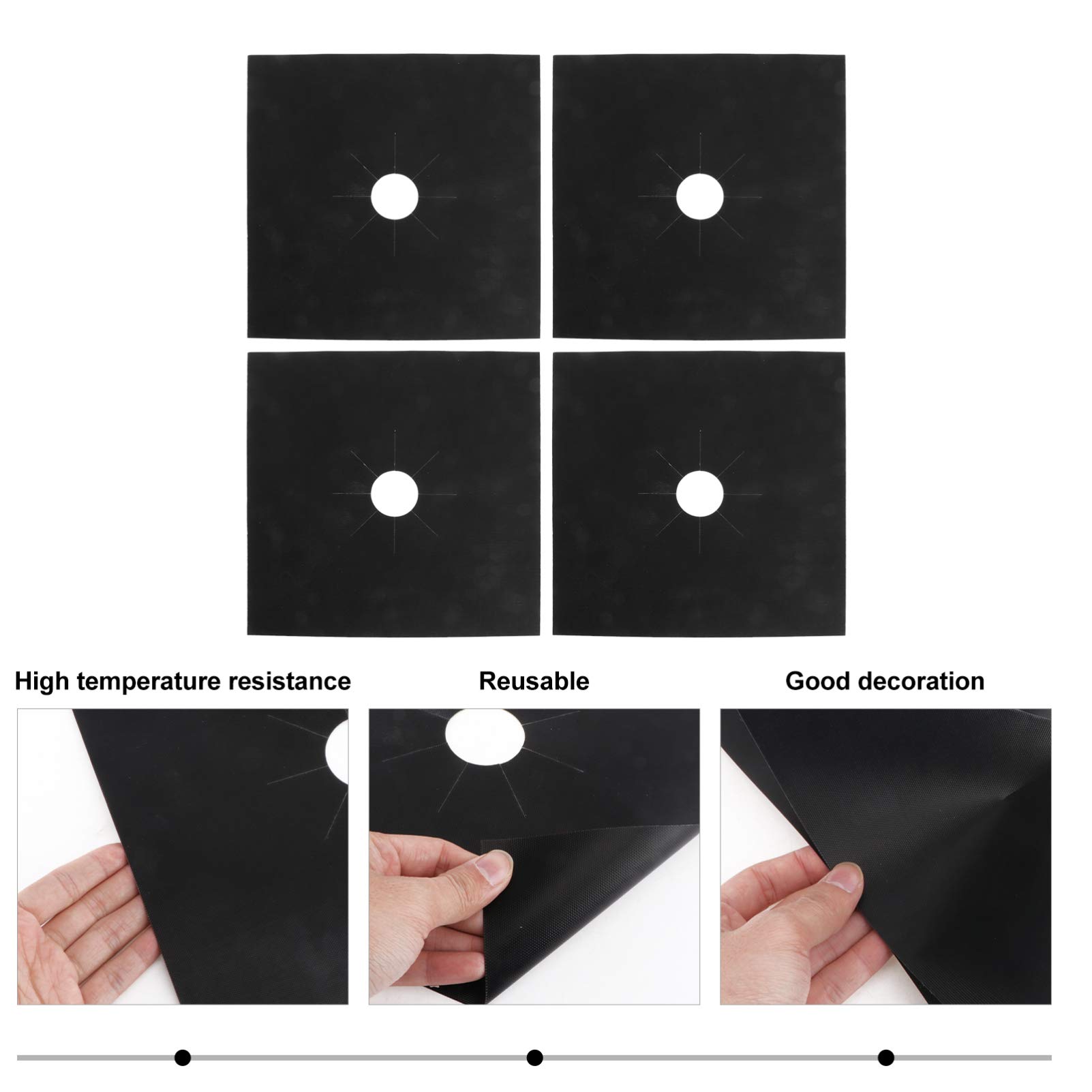 Hemoton 4-Piece Gas Range Cover Set - Reusable Stove Top Protector, Non-Stick Hob Liner for Gas Stoves (Black) - Perfect for Kitchen Safety & Easy Cleaning During Cooking