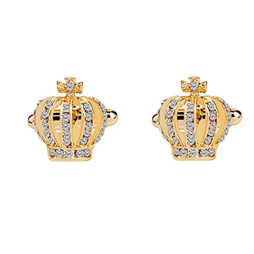 Elegant Crystal Rhinestone Crown Cufflinks for Men & Women - Gold Wedding Party Cufflinks Set - Perfect for Formal Events, Prom, Anniversary Gifts & Business Attire Accessories